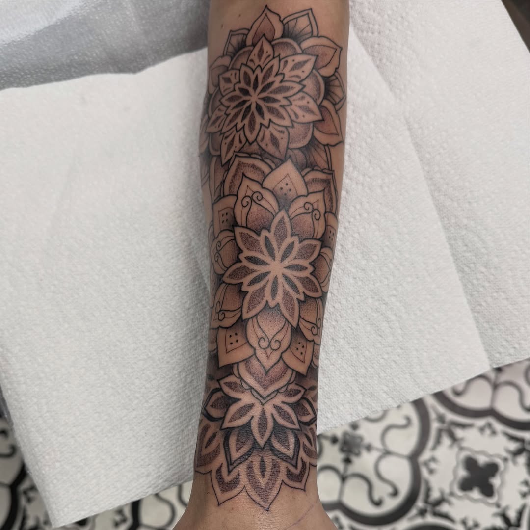 Tattoo by @meechtattoos_ — black_and_grey, ornamental
