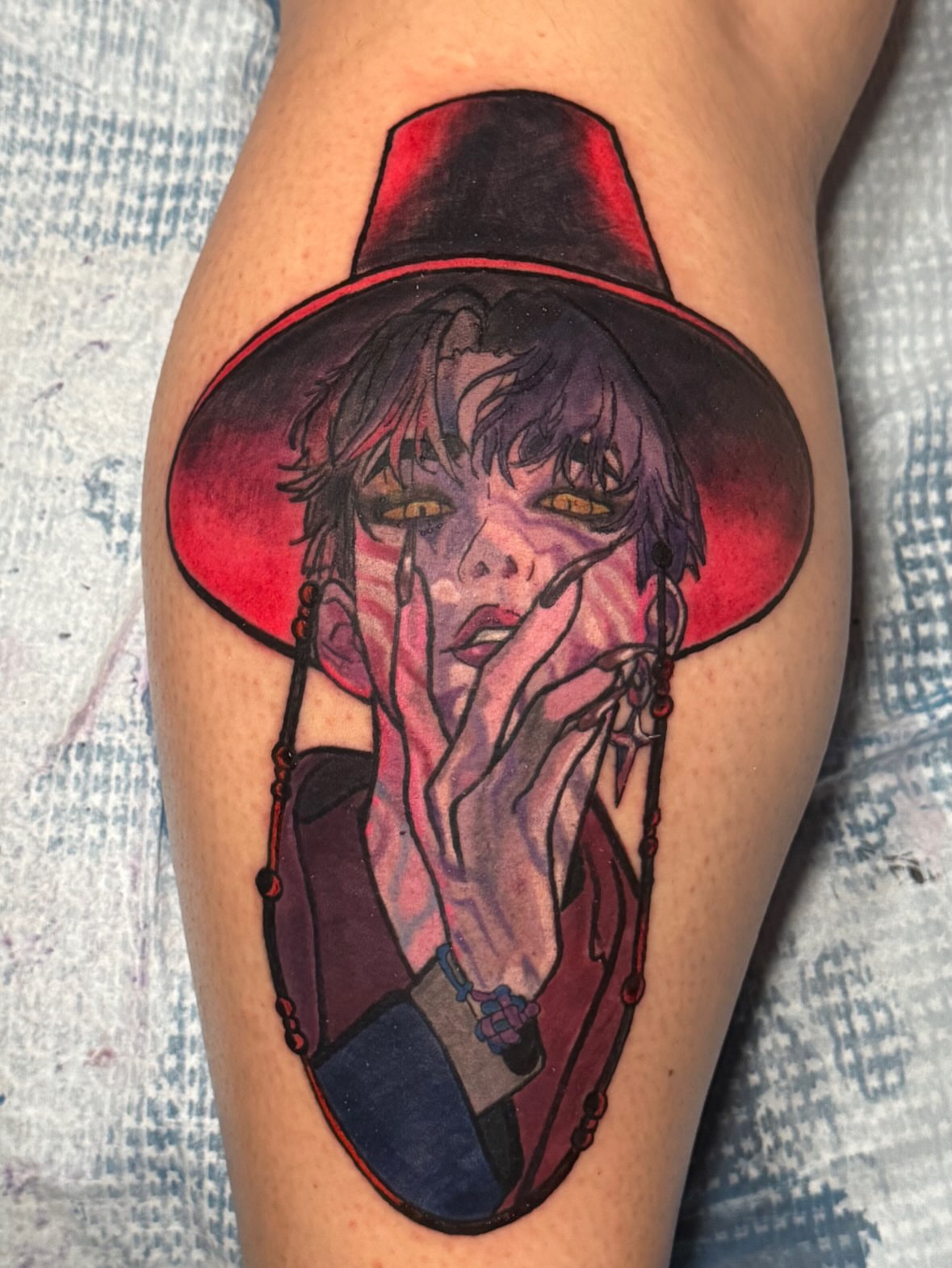 Anime character anime tattoo on the thigh by Paula.p.tattoos