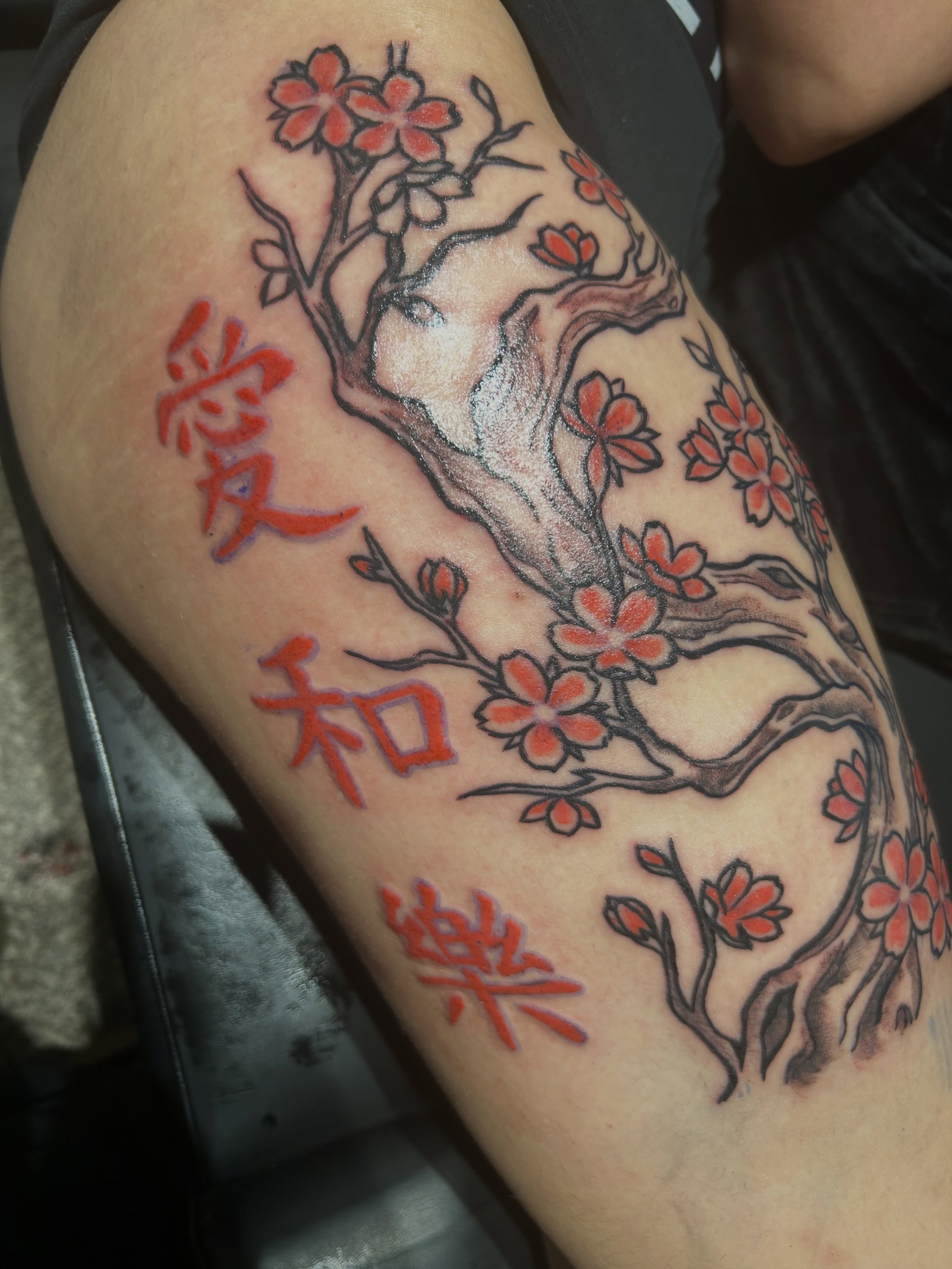 Cherry blossom tree japanese irezumi tattoo on the thigh by @tatzbythadon