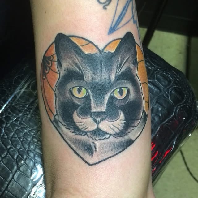 Cat realism tattoo on the forearm by Vudu Tattooer