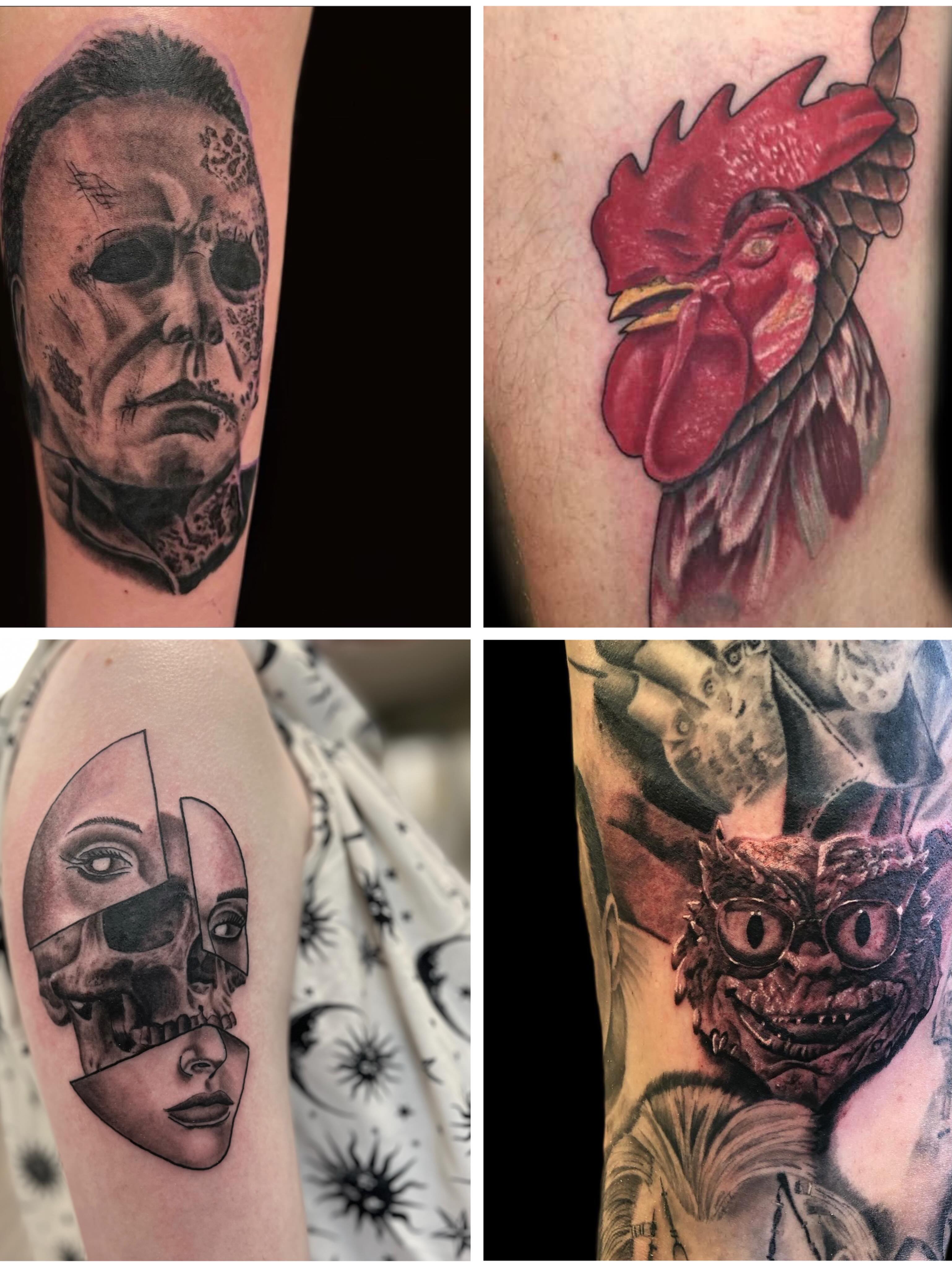 Michael Myers mask realism tattoo on the forearm by Jacob Bettker, Centerville, Ohio