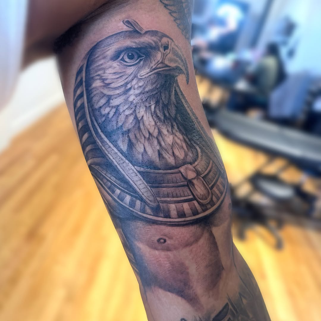 Hawk realism tattoo on the forearm by Elly Bordwell