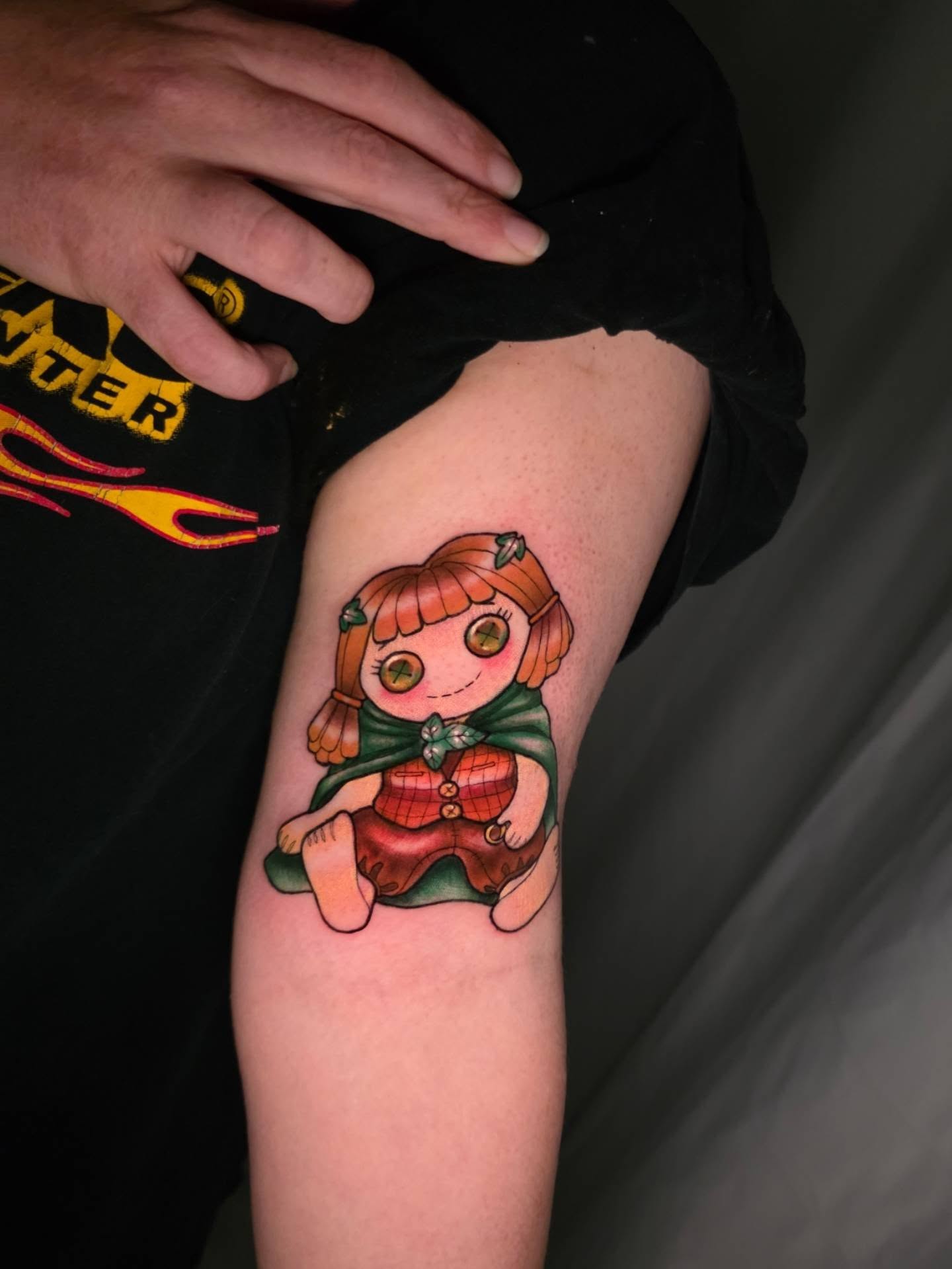 Doll illustrative tattoo on the forearm by April High ☆ Tattoo Artist