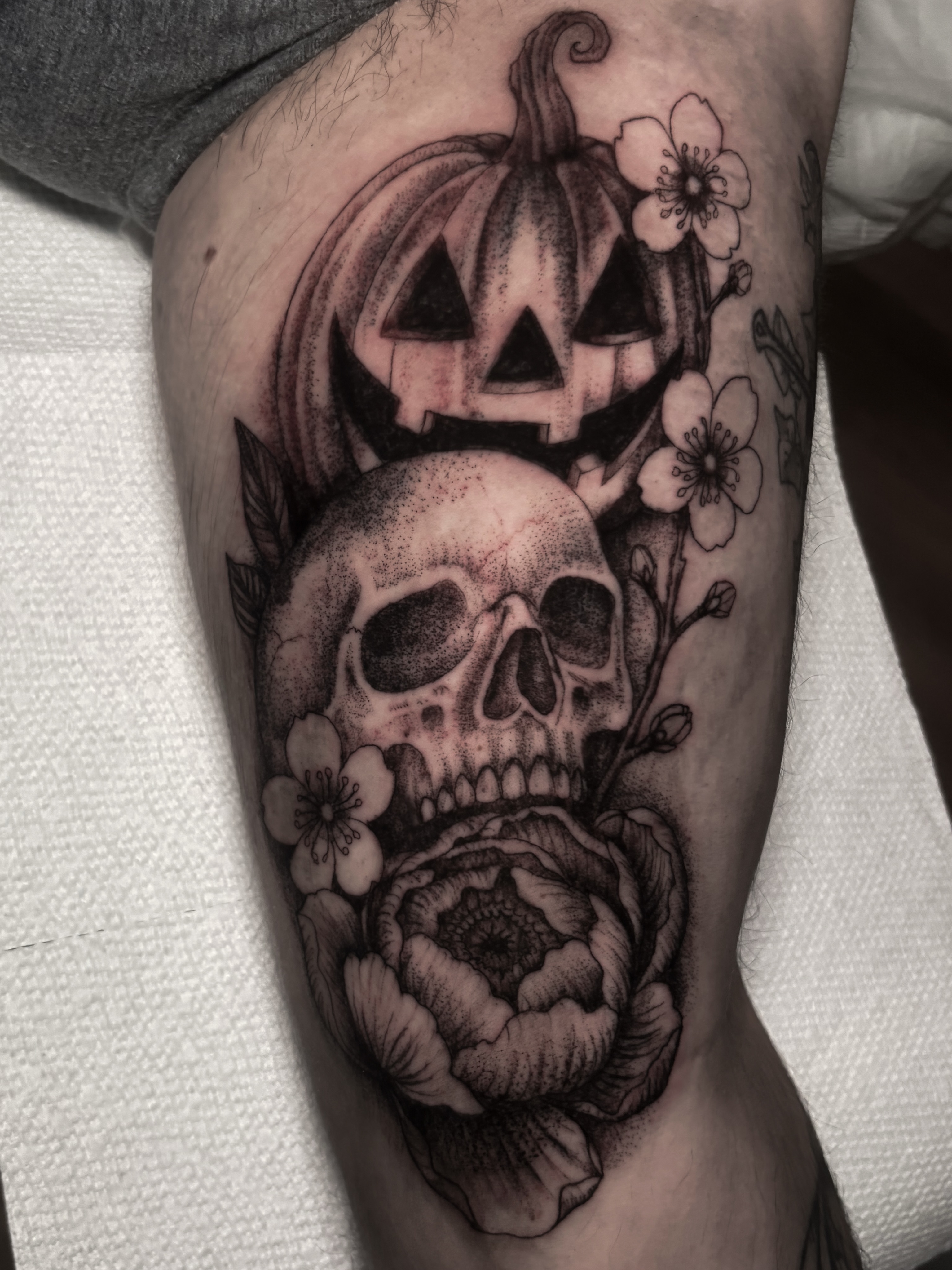Tattoo by @sal.the.stabber — dotwork, black_and_grey