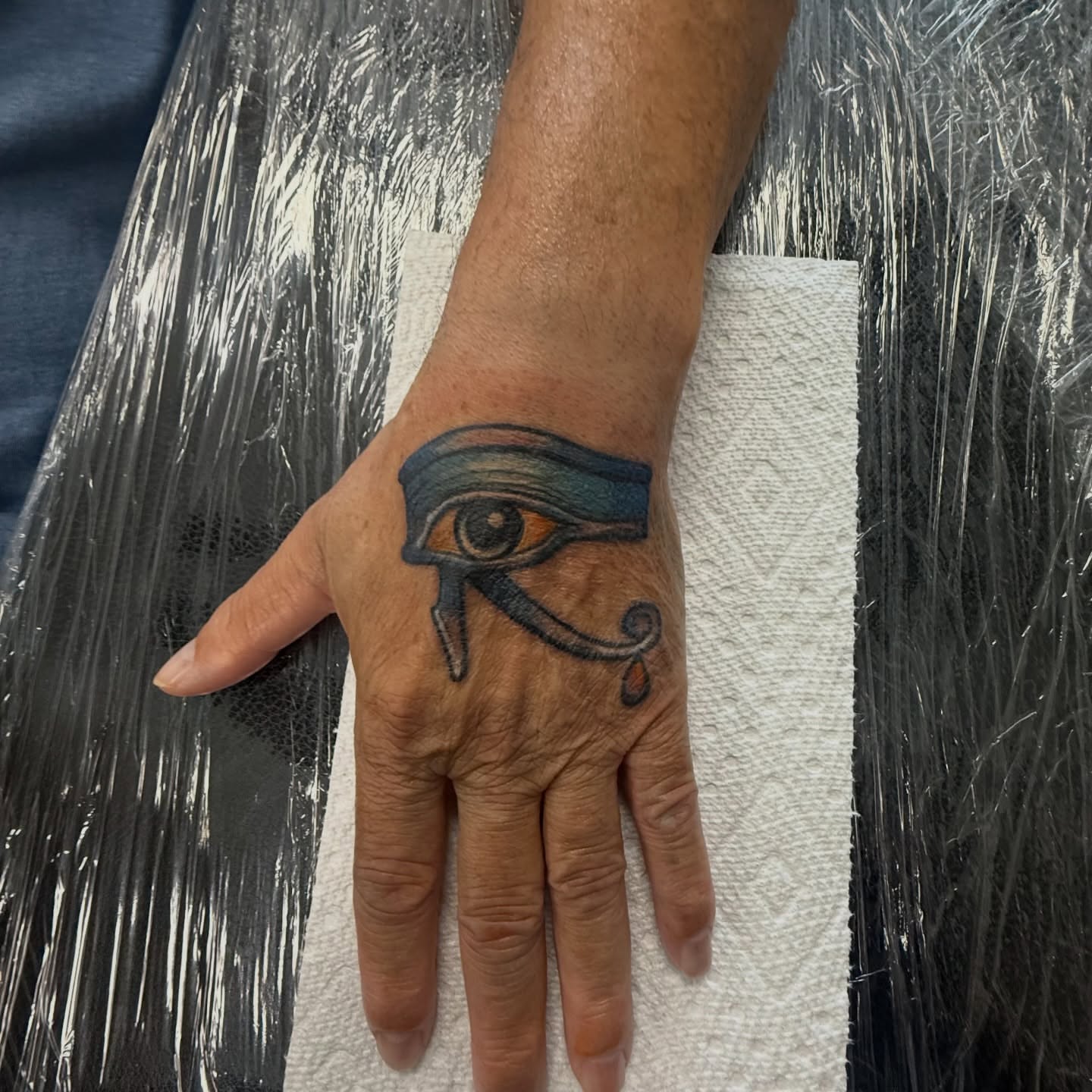 Eye of horus American traditional tattoo on the hand by Chuckthegirl