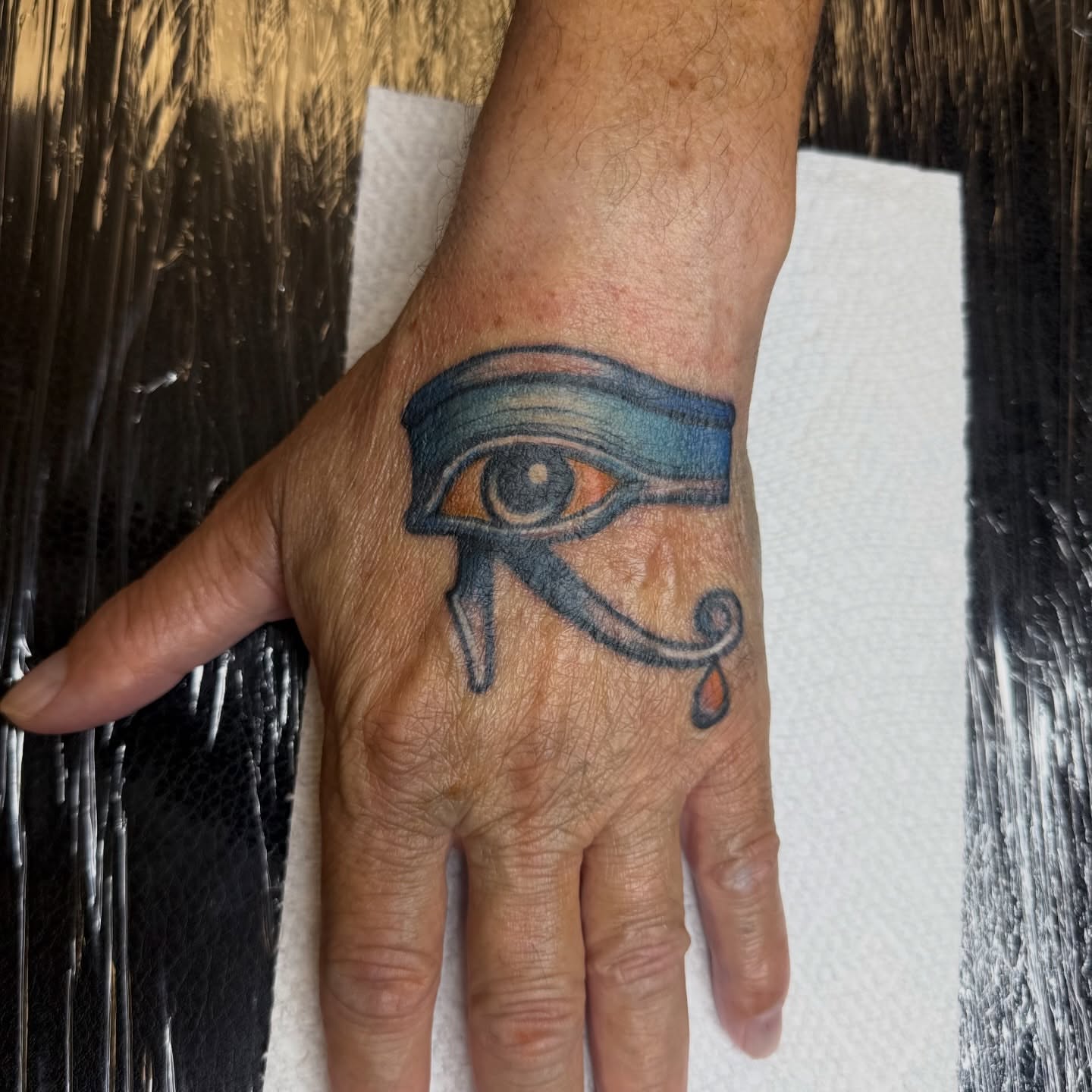 Eye of horus American traditional tattoo on the hand by Chuckthegirl
