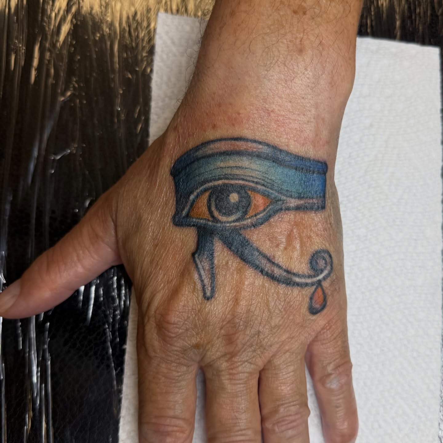 Eye of horus American traditional tattoo on the hand by Chuckthegirl