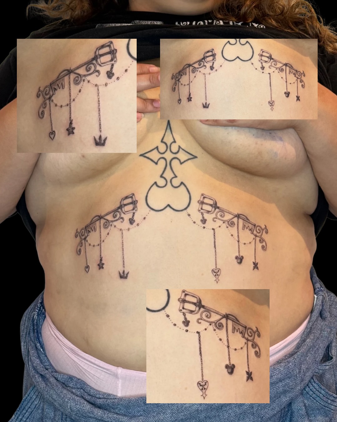 Pendant and chain black and grey tattoo on the chest by dewduls :), Berkeley, California