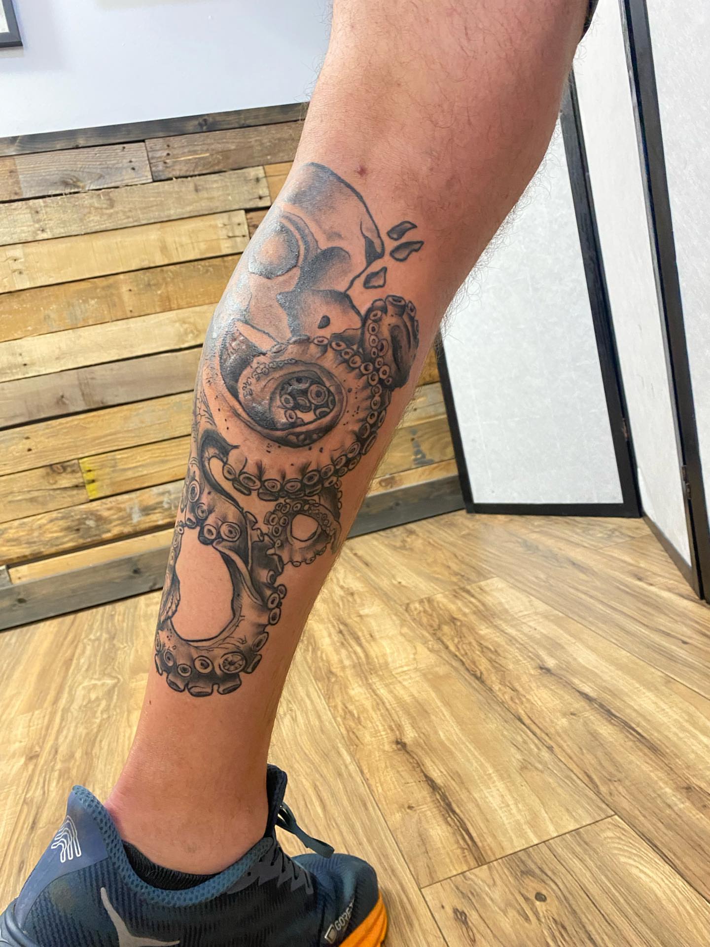 Octopus skull realism tattoo on the calf by Alexandra Carroll ♡