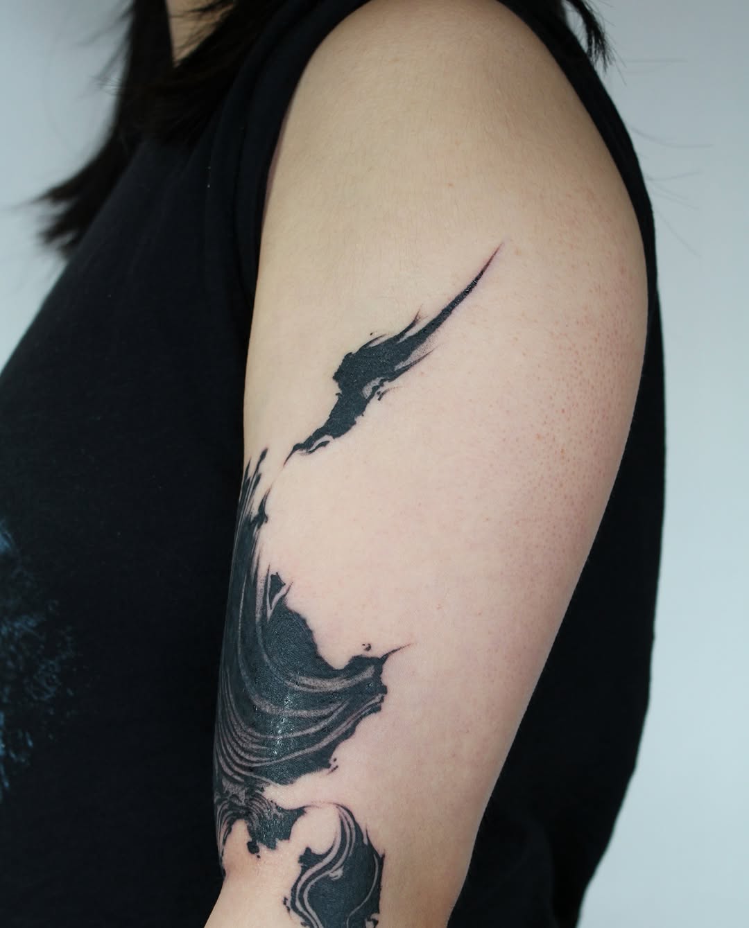 Abstract black ink sketch tattoo on the shoulder by Piao