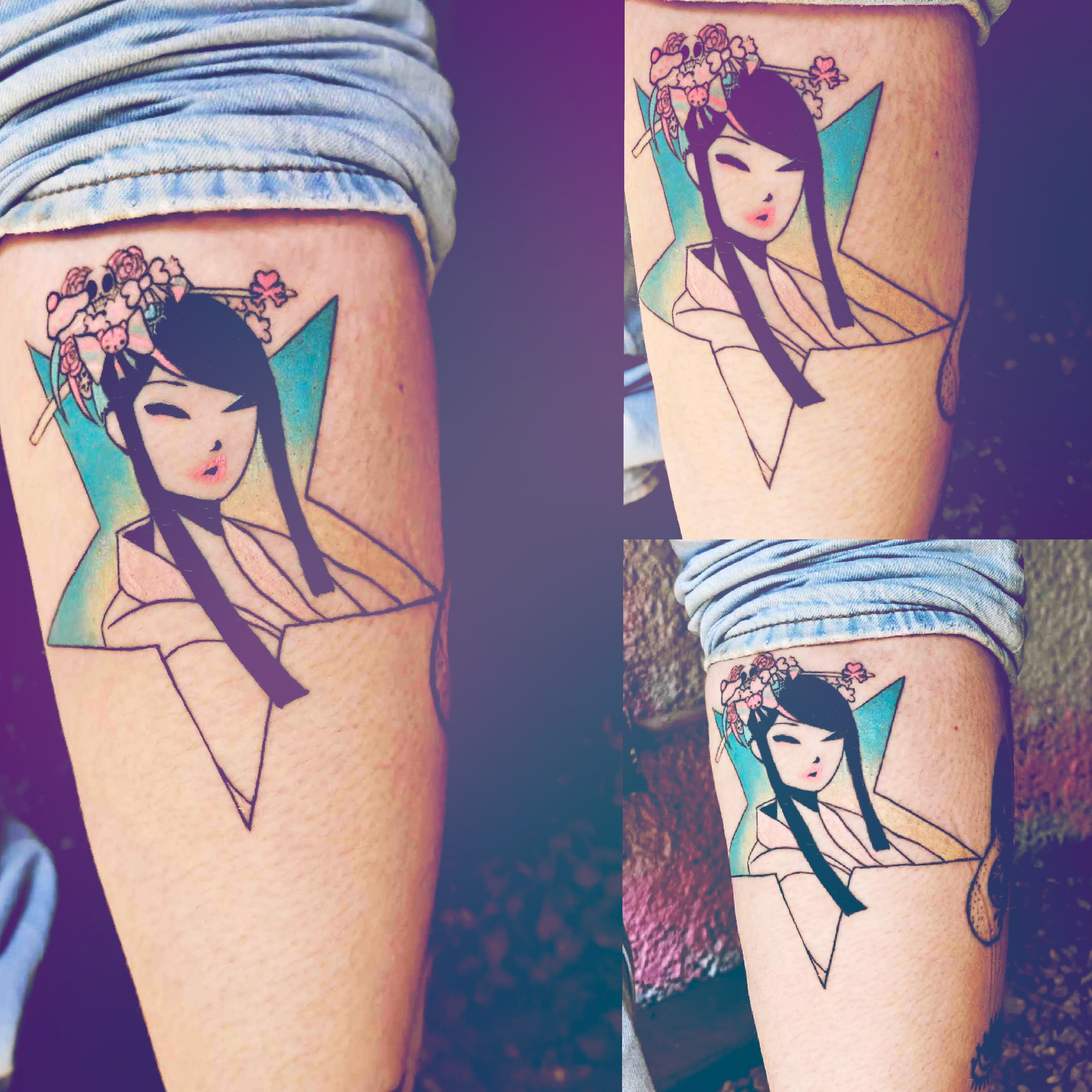 Geisha japanese irezumi tattoo on the thigh by hallowed girl tattoo