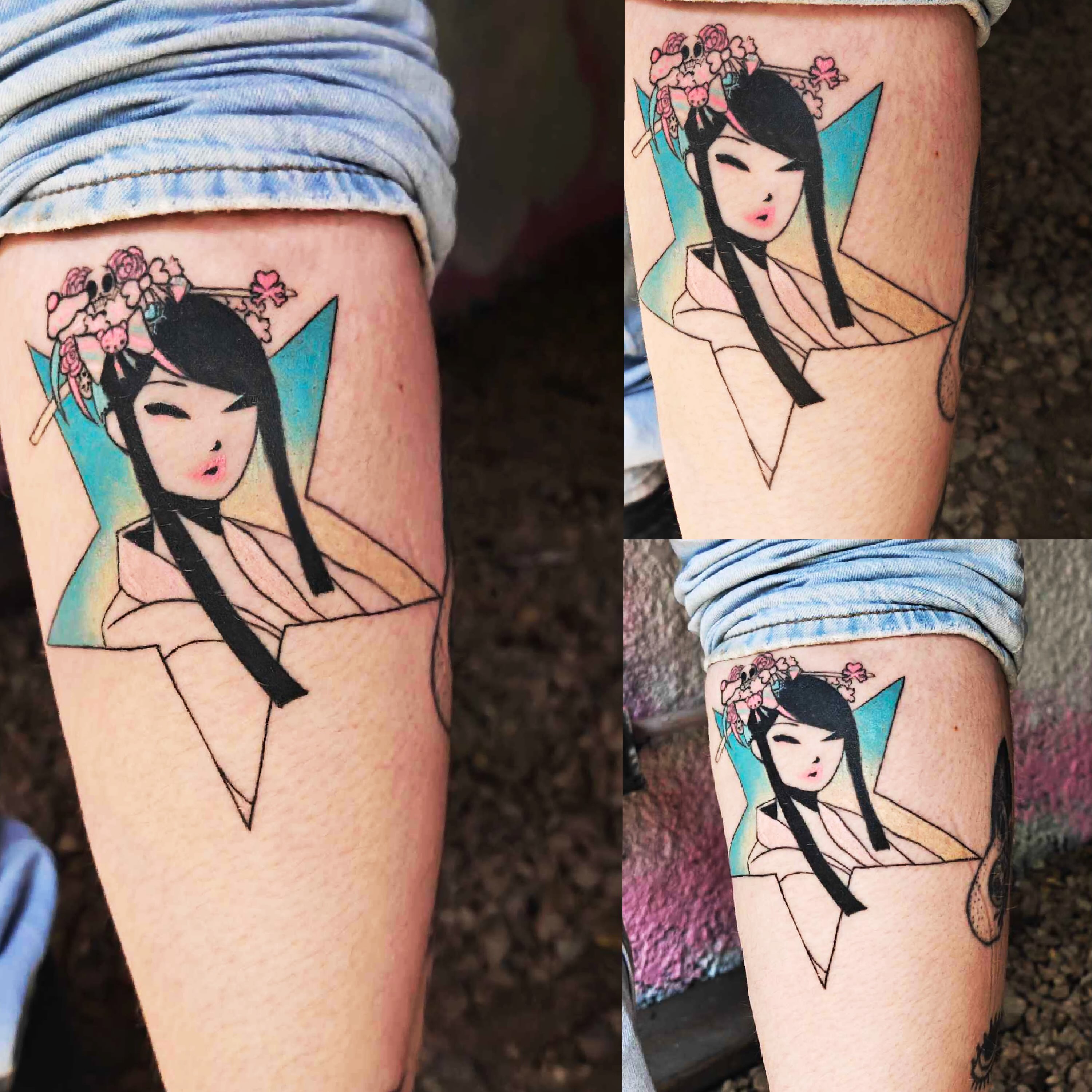 Geisha japanese irezumi tattoo on the thigh by hallowed girl tattoo
