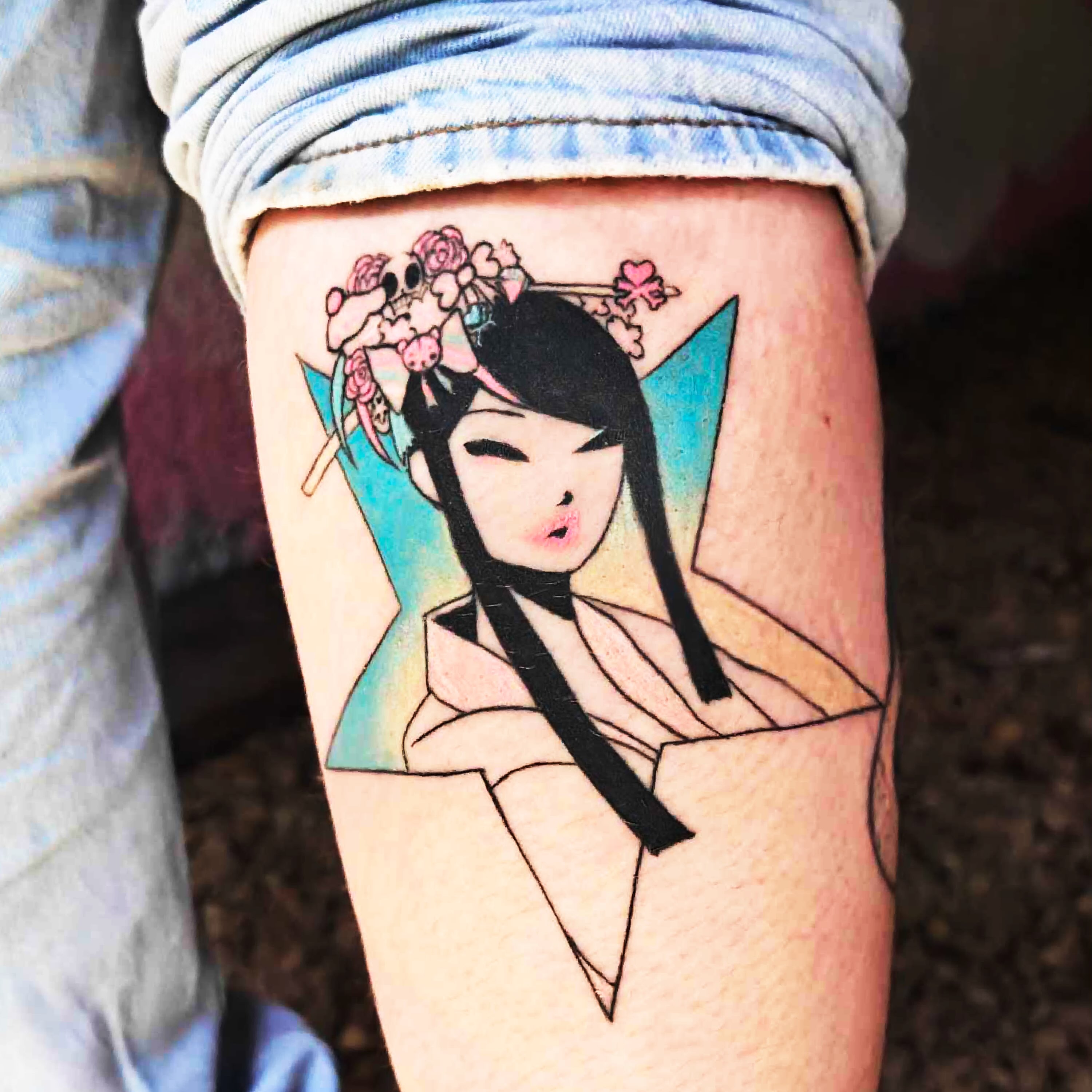 Geisha japanese irezumi tattoo on the thigh by hallowed girl tattoo