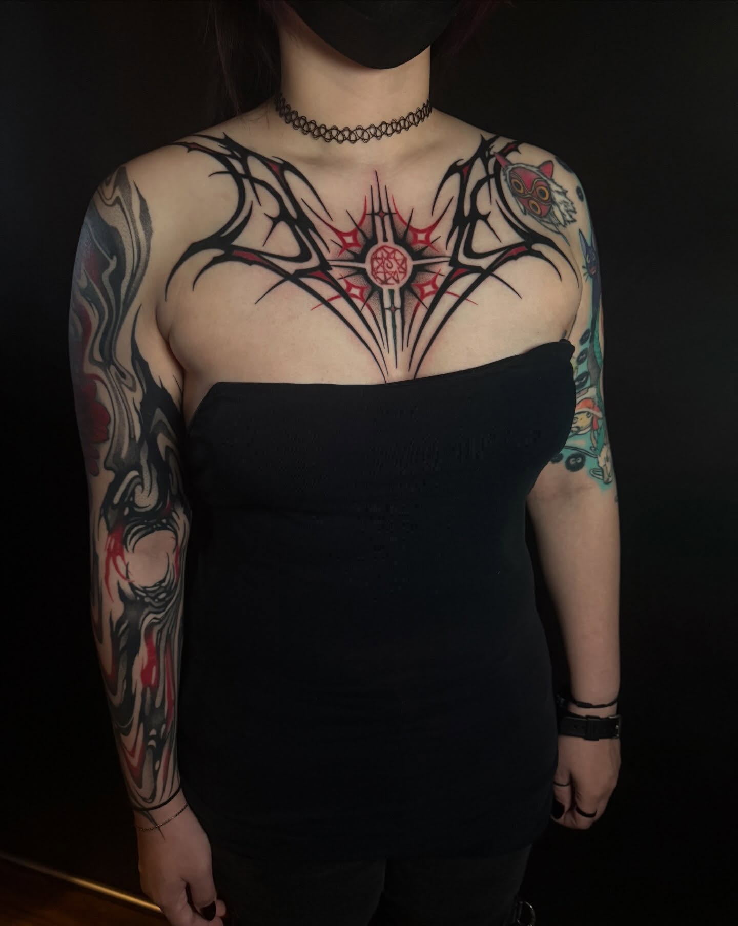 Tribal chest piece tribal tattoo on the chest by Dylan Orbock, Berkeley, California