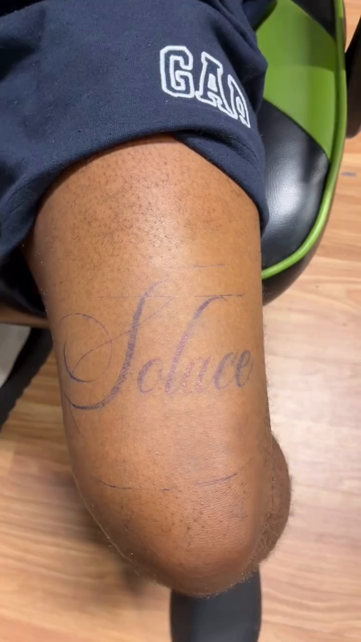 Solace lettering script tattoo by Ms Thick