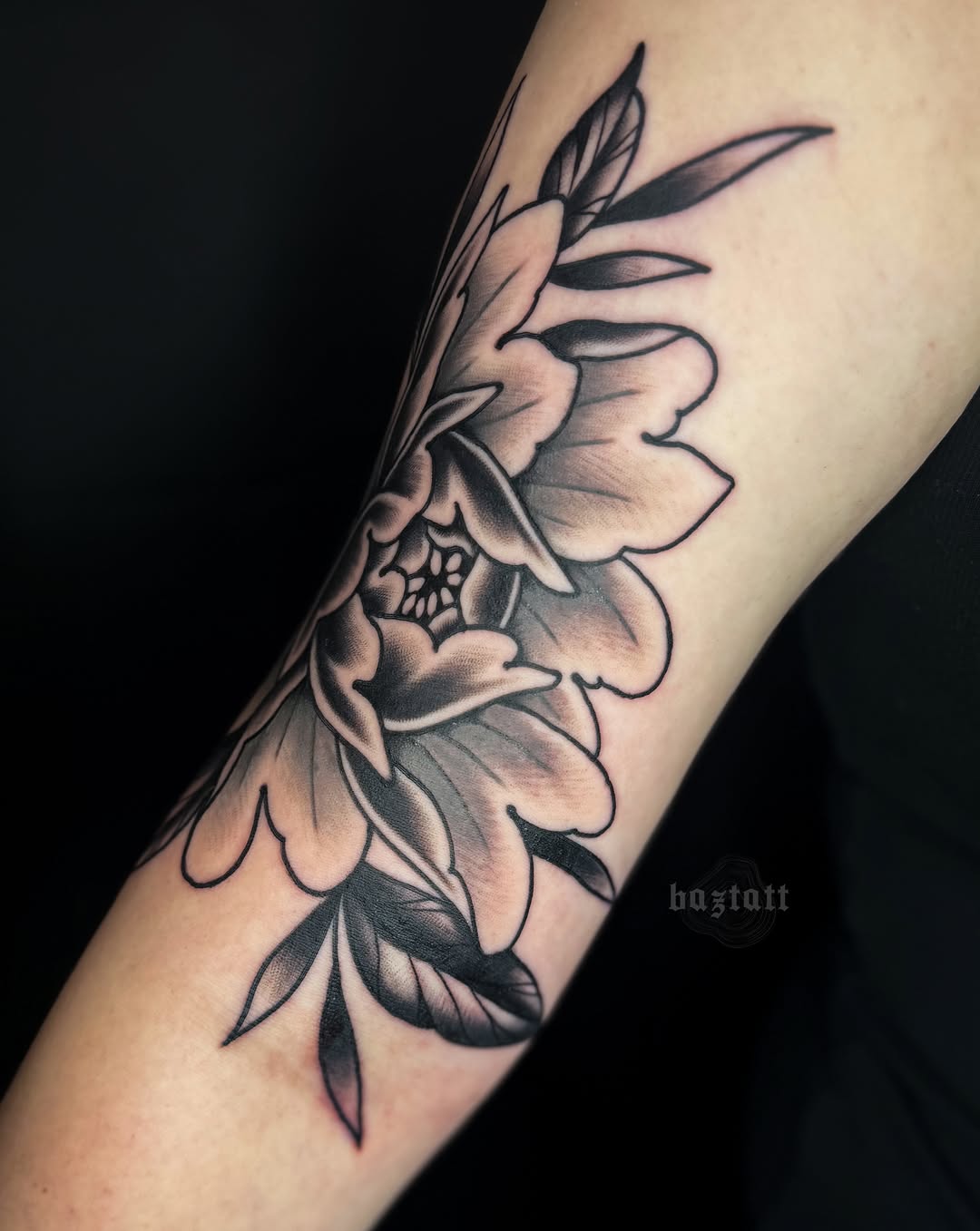 Flower black and grey tattoo on the forearm by bri allura ✿ tattoo artist  ✿ cleveland, oh