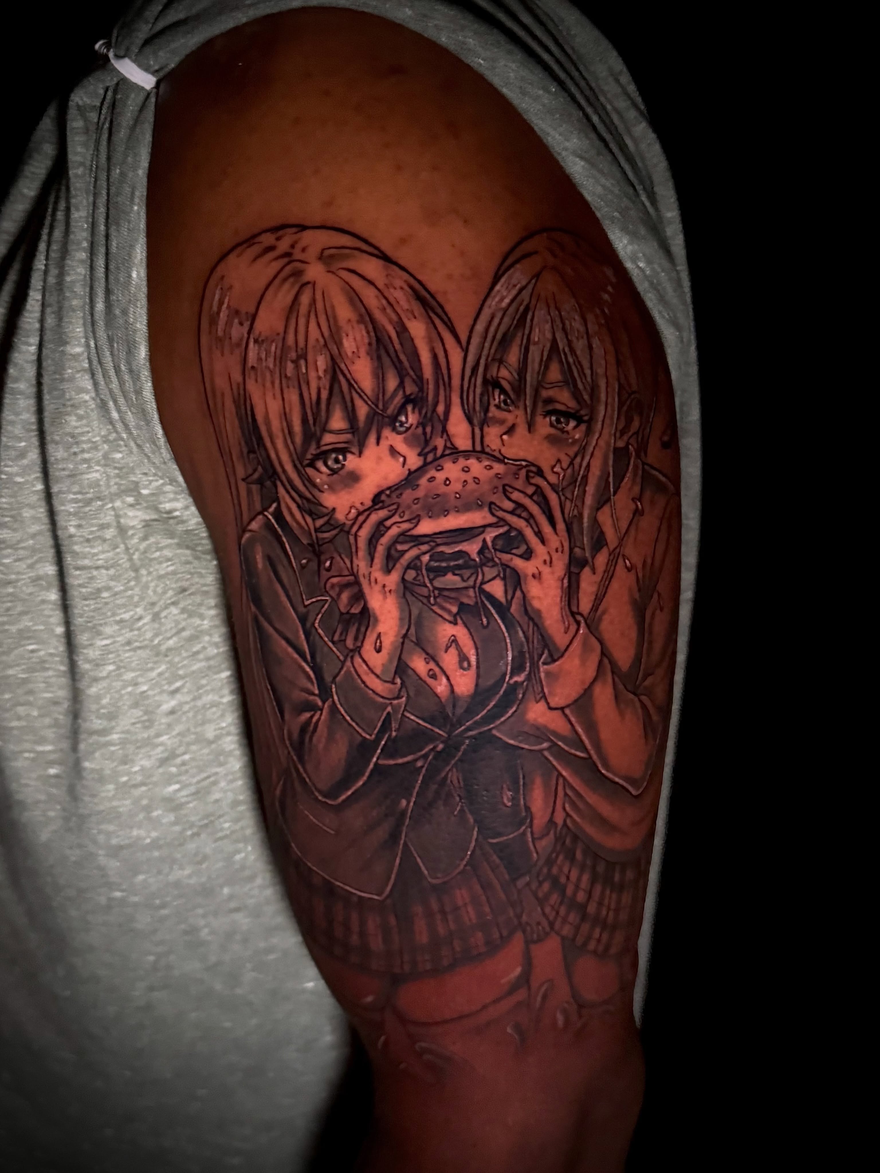 Anime characters anime tattoo on the forearm by Cheyenne Ciera Goulish, Warren, Ohio