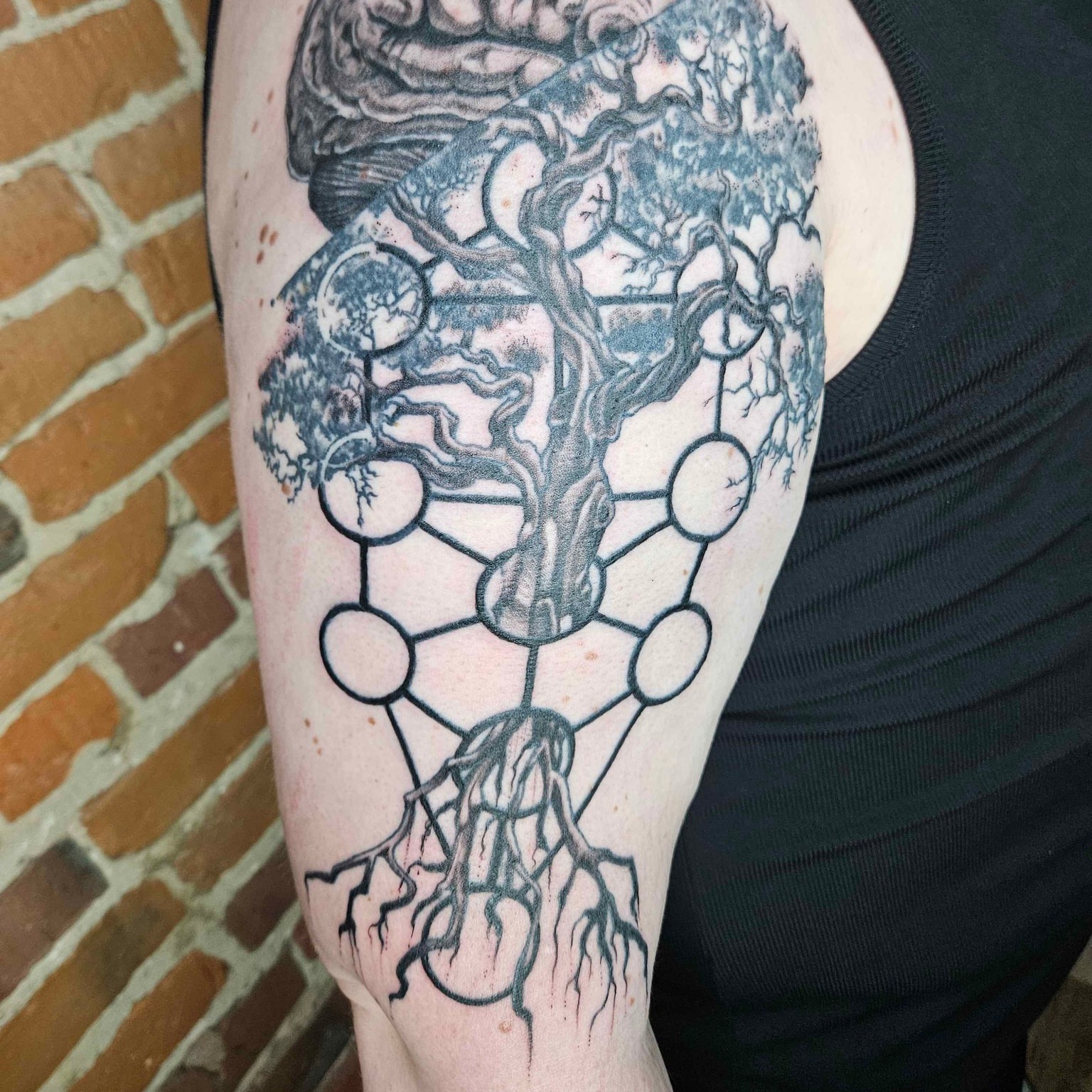Tree of life dotwork tattoo on the forearm by Iram Withencroft