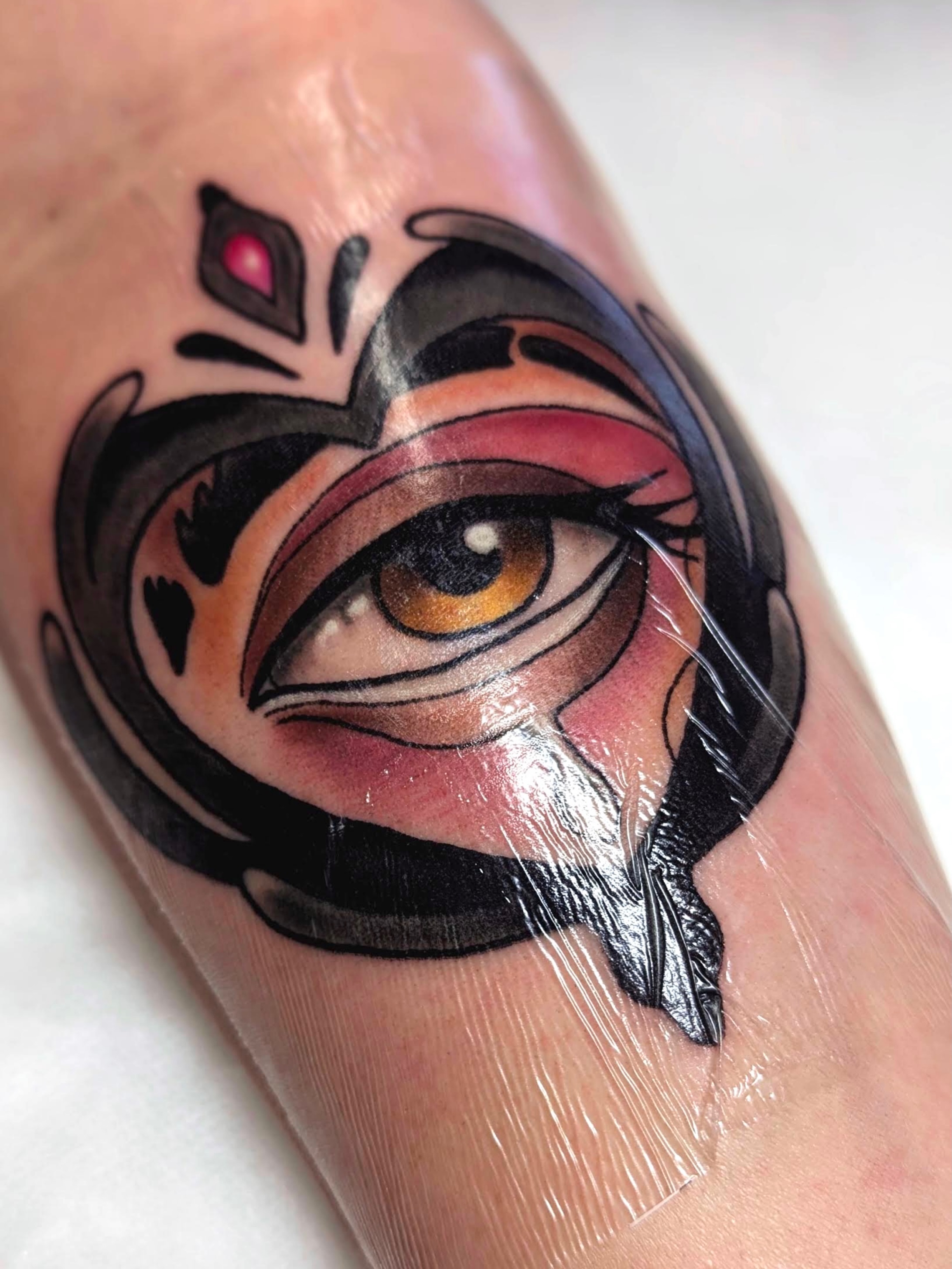 Eye American traditional tattoo on the forearm by Kyndall Lynn, Waxahachie, Texas