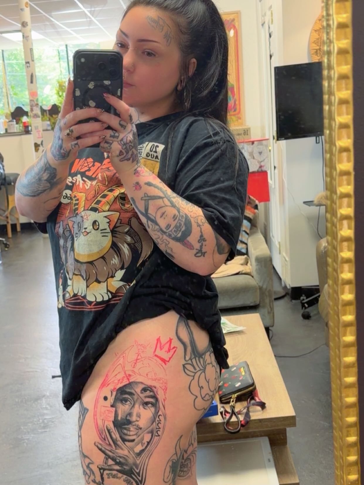 Tupac Shakur realism tattoo on the thigh by Rebecca (Becca) Ray