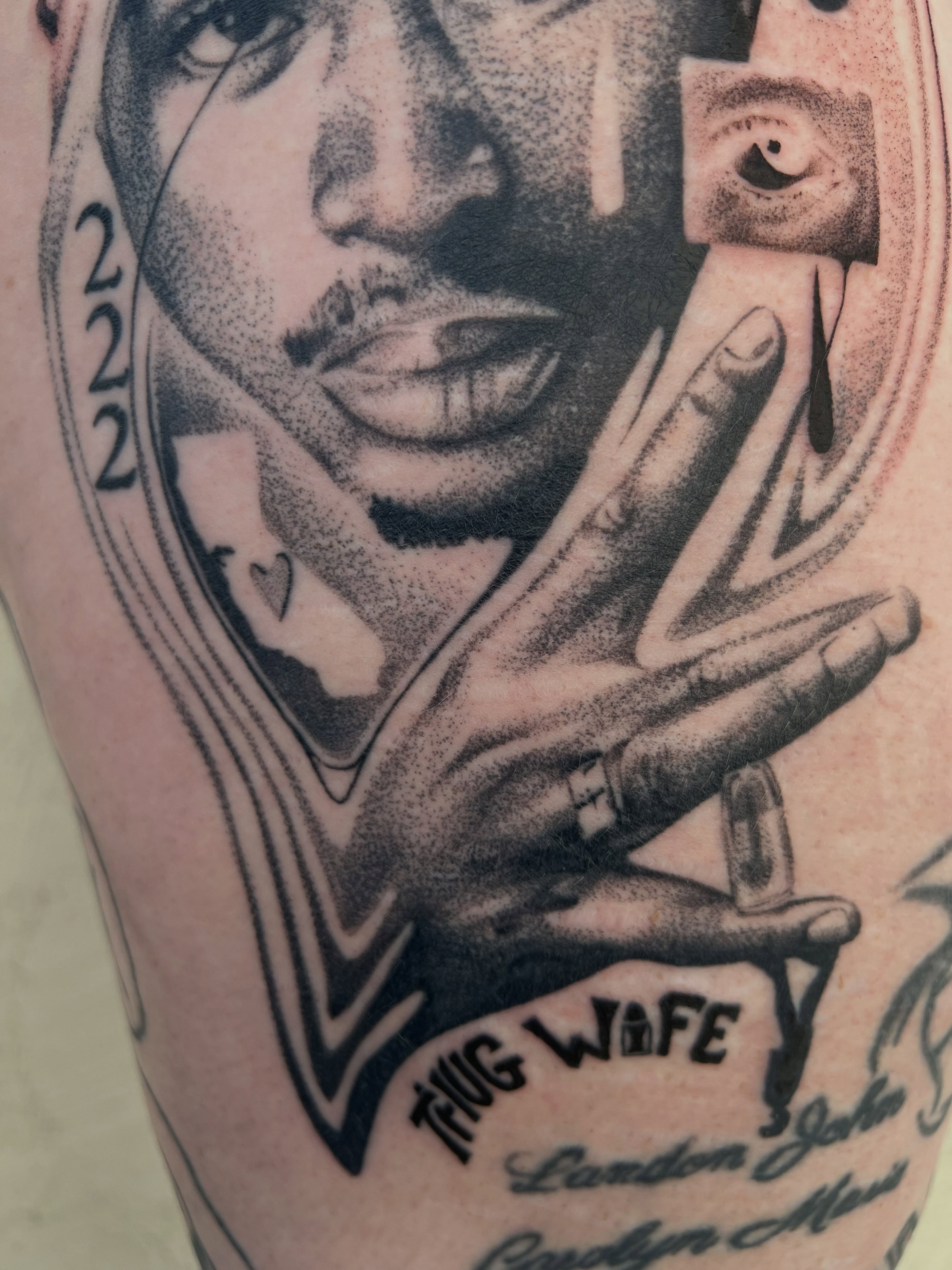 Portrait dotwork tattoo on the forearm by Rebecca (Becca) Ray