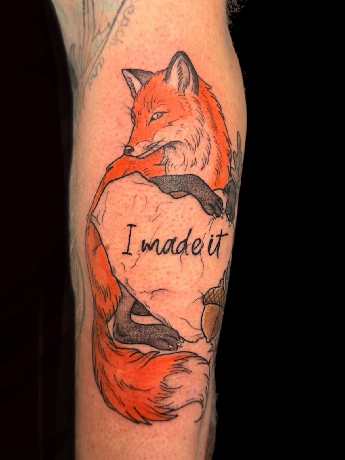 Fox realism tattoo on the forearm by Gabrielle Frelak, York, Pennsylvania