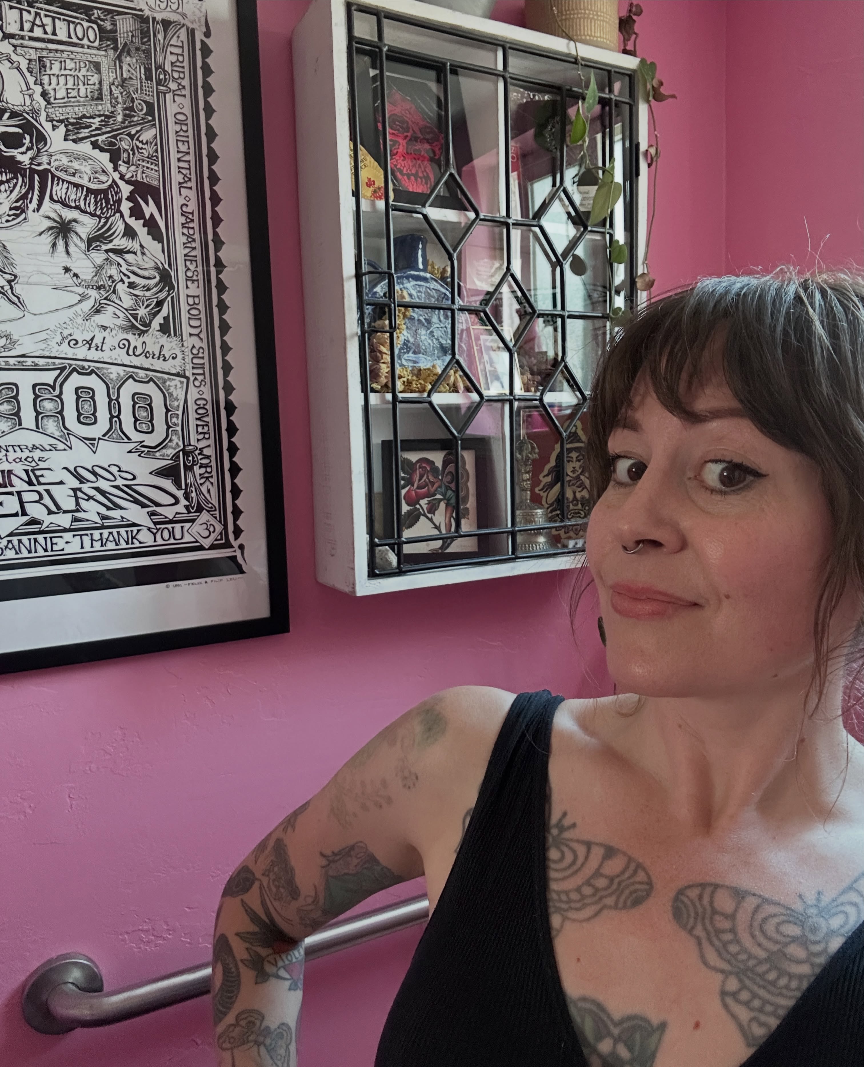 Butterfly American traditional tattoo on the chest by holly danesi . philadelphia tattoo, Philadelphia, Pennsylvania
