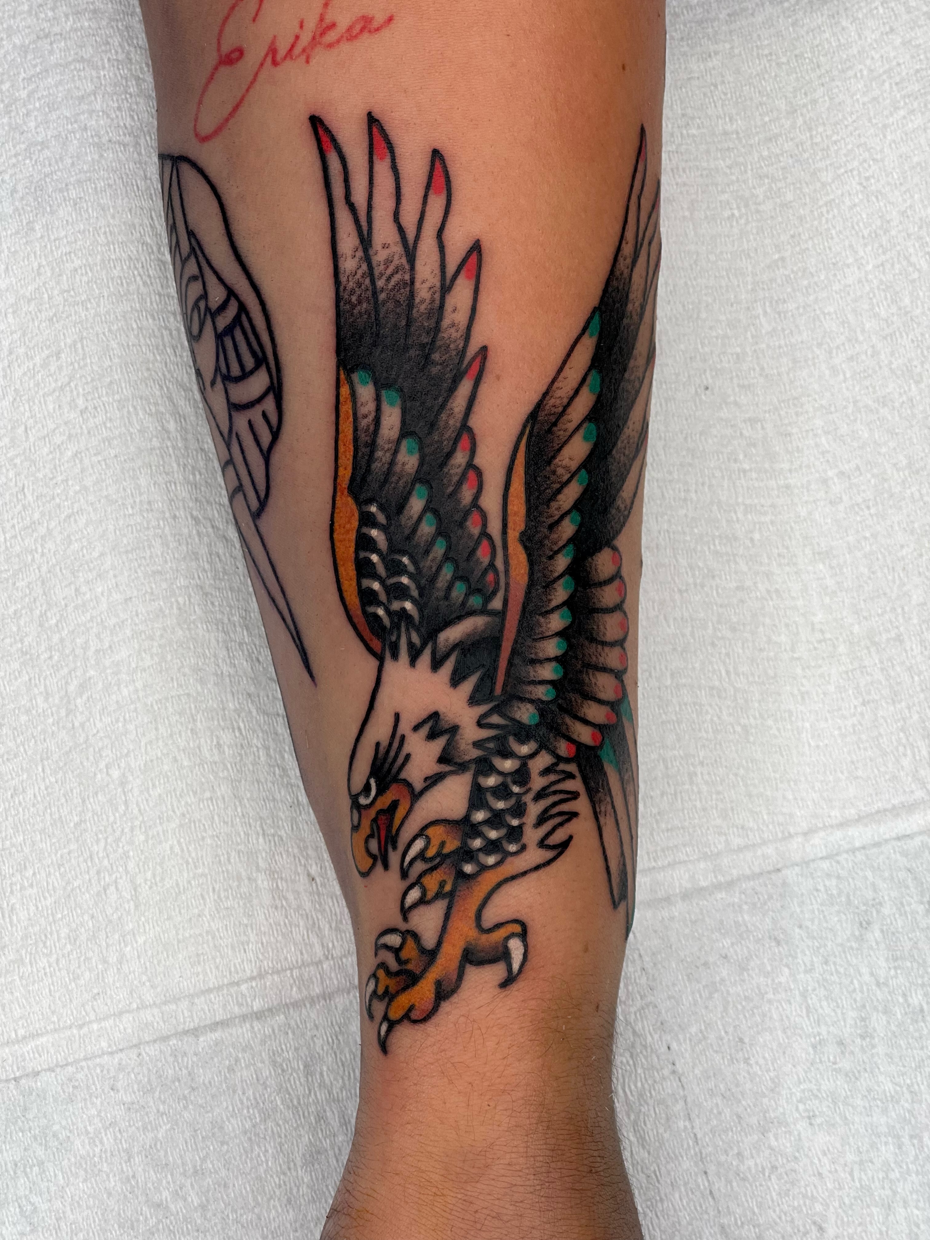 Eagle American traditional tattoo on the forearm by Christopher Durao