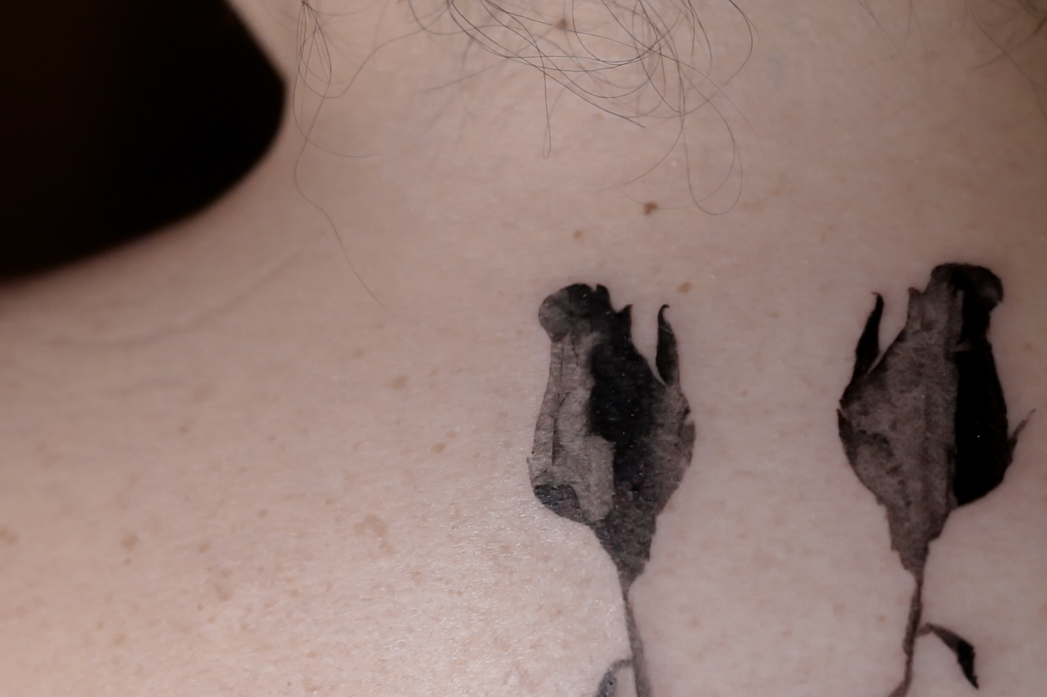 Bat black and grey tattoo on the neck by Blight
