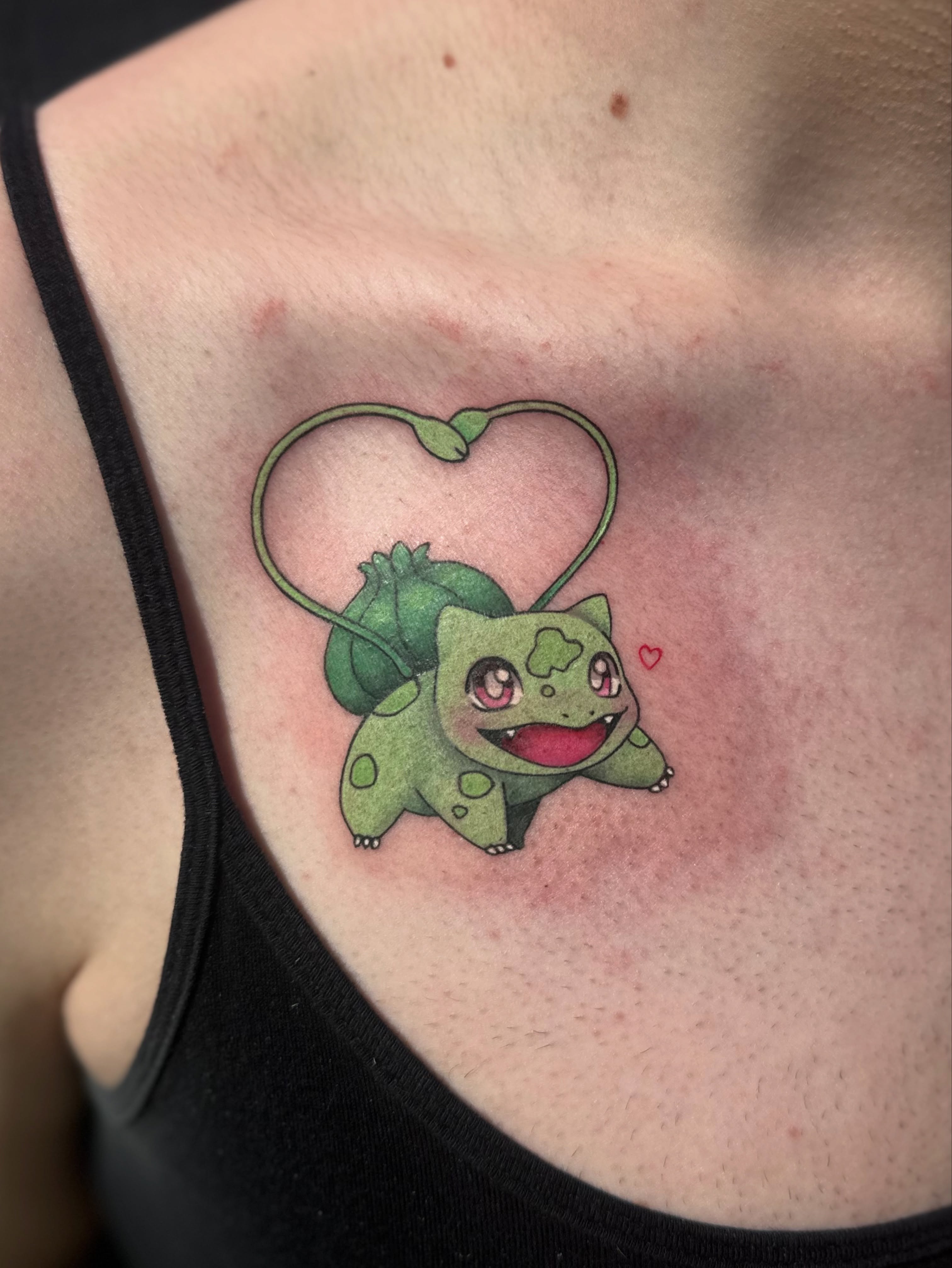 Bulbasaur new school tattoo on the chest by Leti