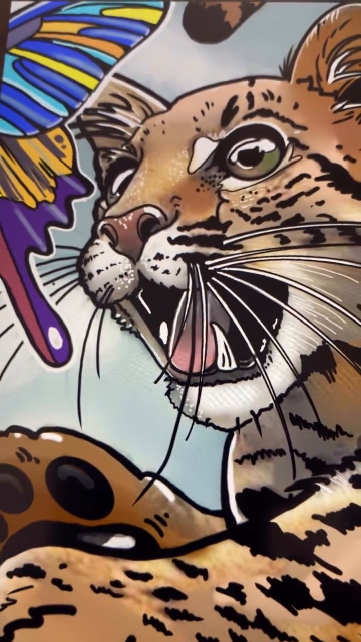 Bobcat with butterfly realism tattoo by julia seizure - tattooist