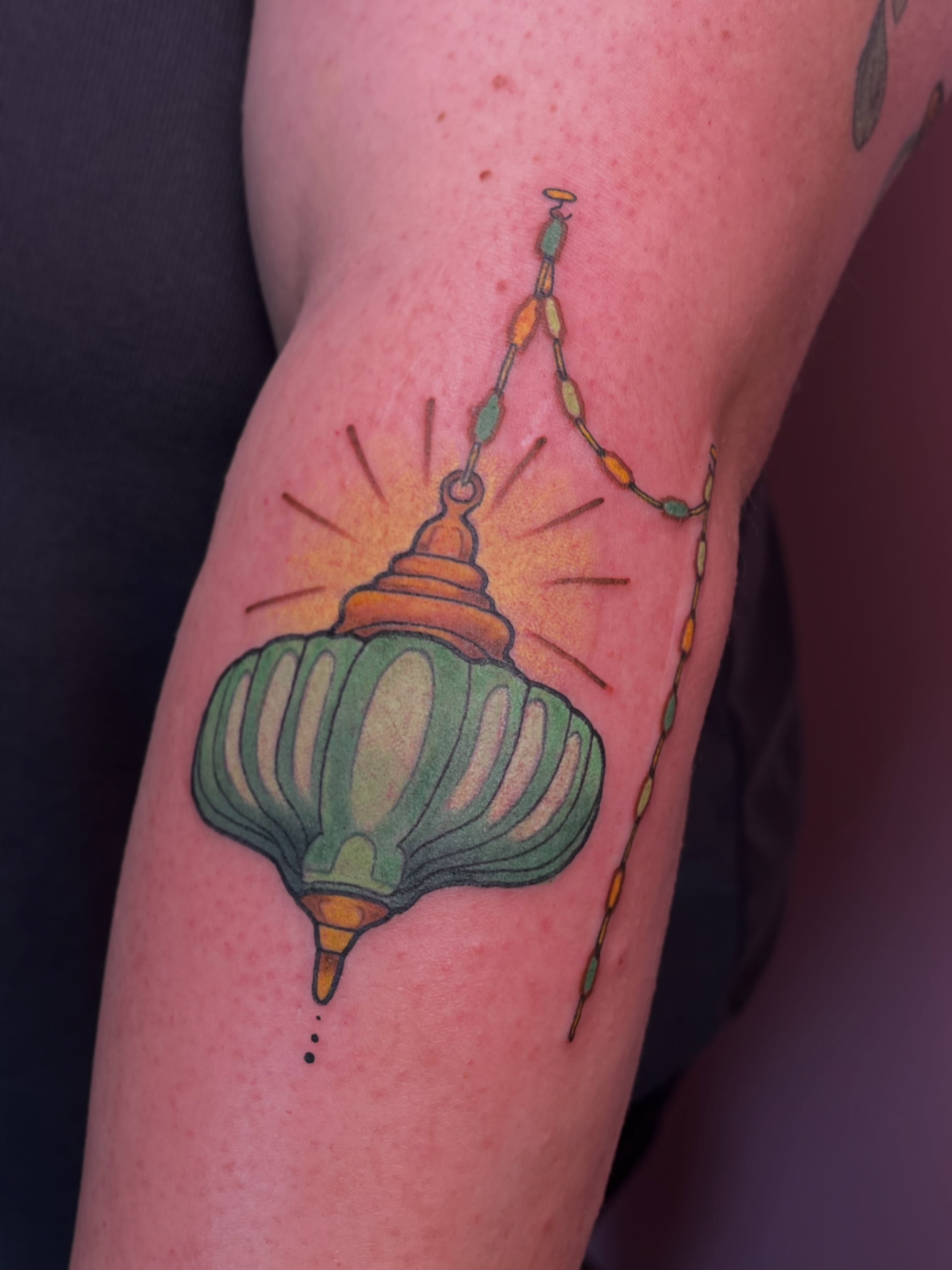 Lamp American traditional tattoo on the forearm by Allyson Blessing Tattoos