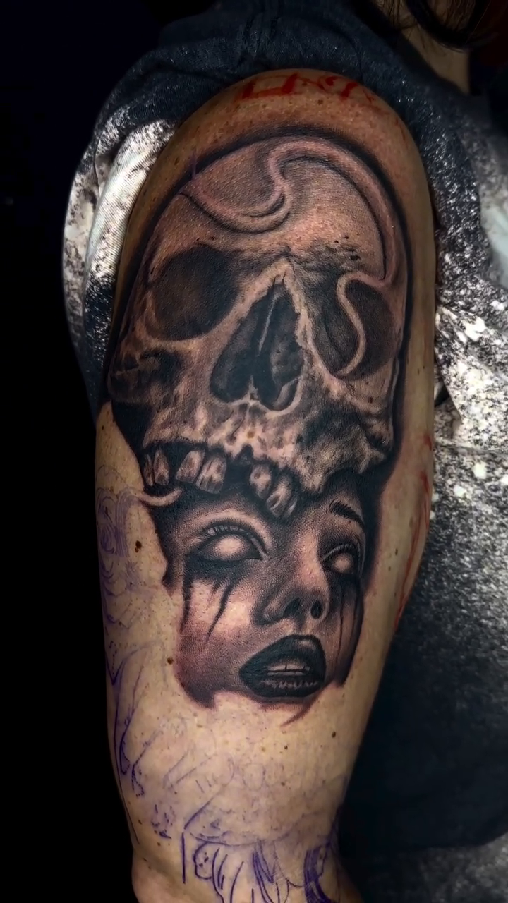 Tattoo by @brooksctattoos — dark_realism, black_and_grey