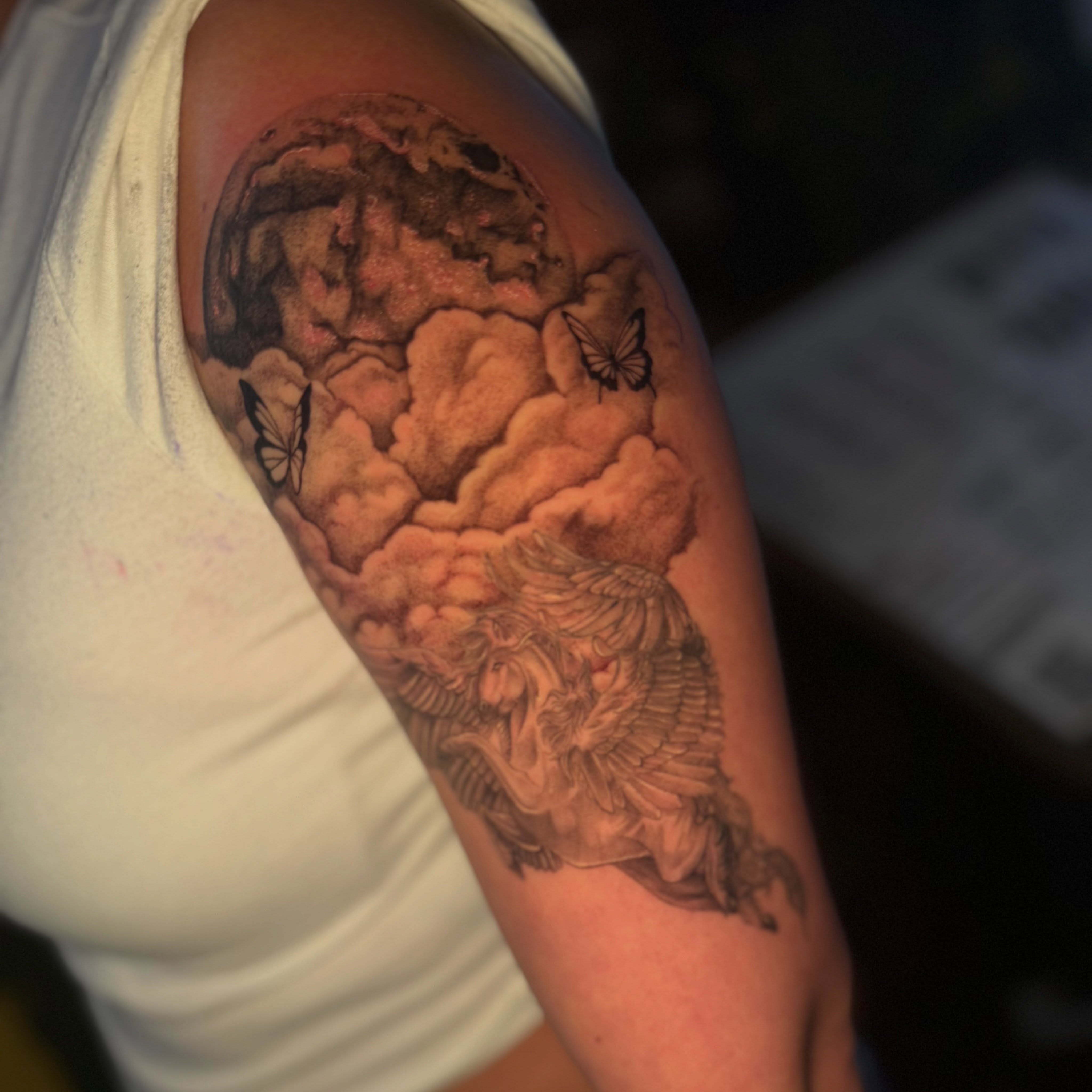 Pegasus and clouds tattoo on the forearm by 🌸Cinthia ちゃん🌹, New York, New York