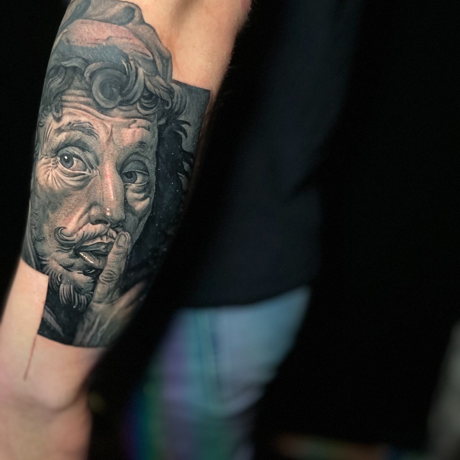 Man smoking realism tattoo on the forearm by Sirvonesmithtattoos@gmail.com