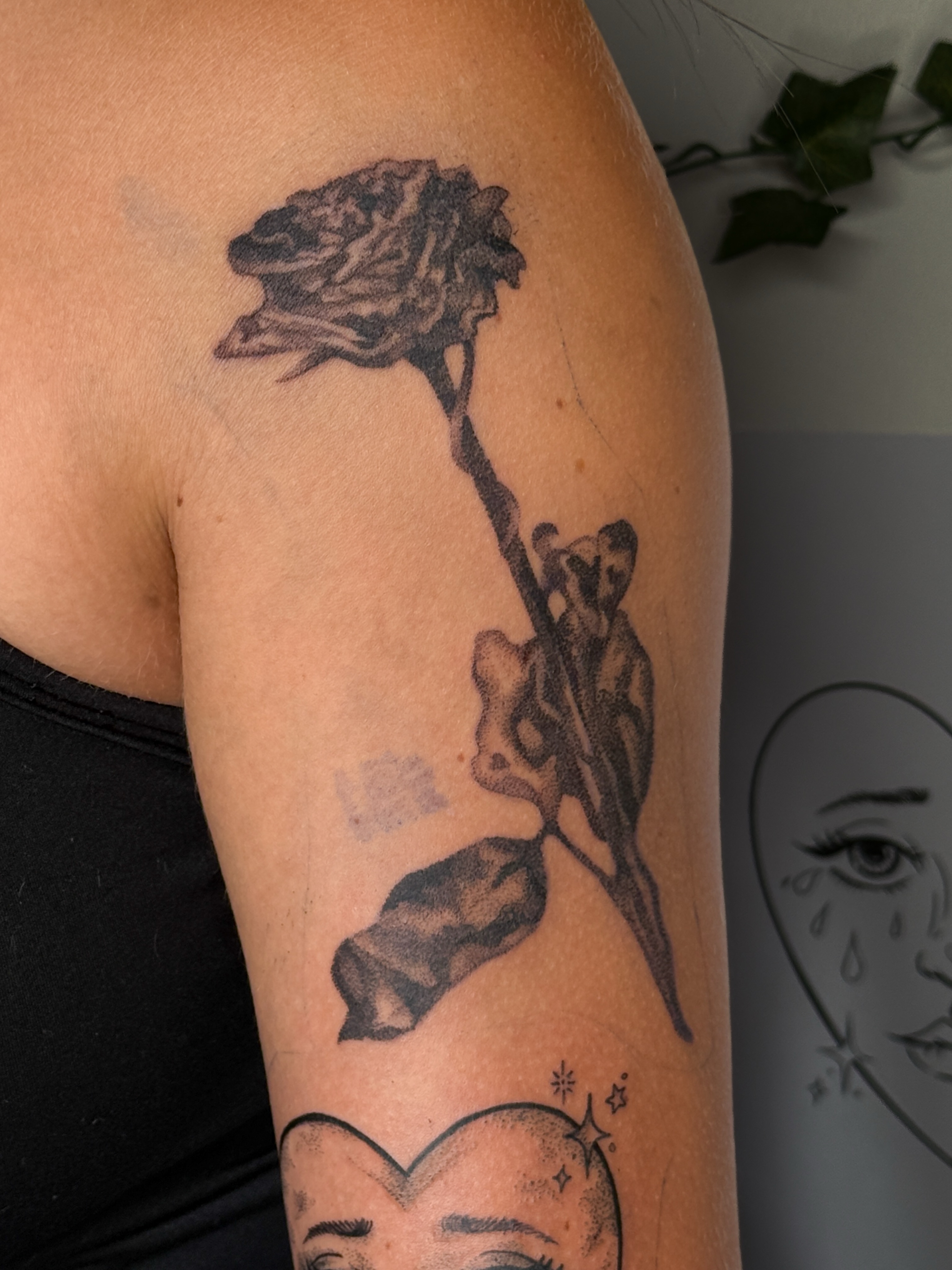 Rose black and grey tattoo on the forearm by Bella - Austin Tattoo Artist ₓ˚. ୭