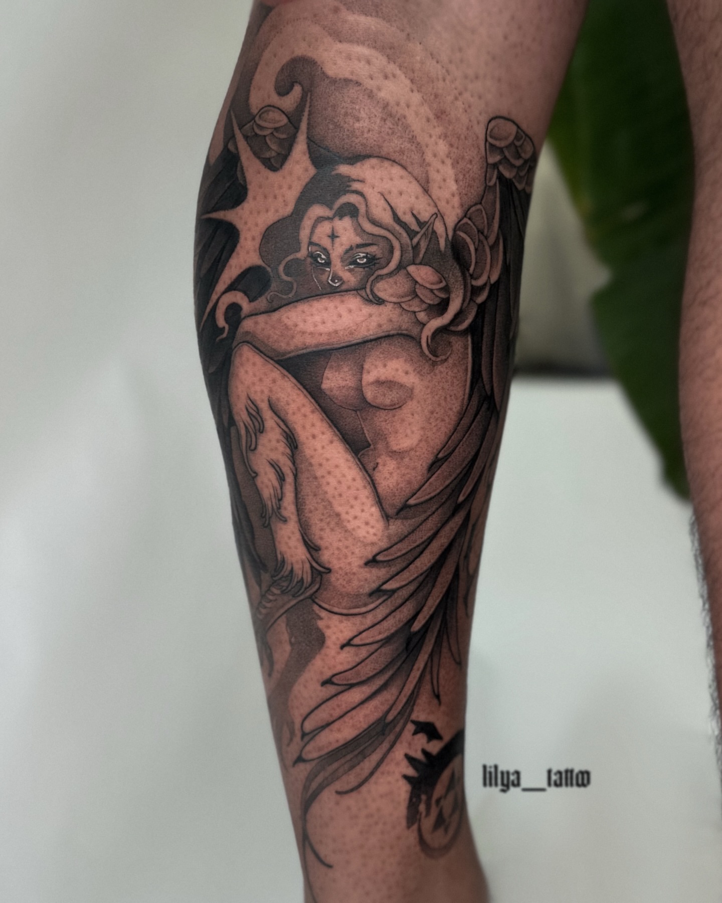 Naked woman dotwork tattoo on the forearm by ✧ ʟɪʟʏᴀ
