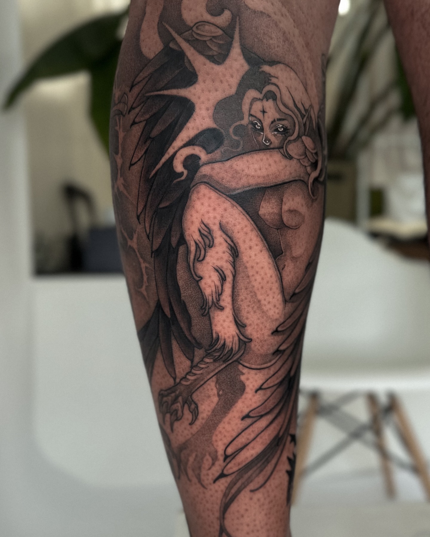 Tattoo by @lilya_tattoo — dotwork, black_and_grey