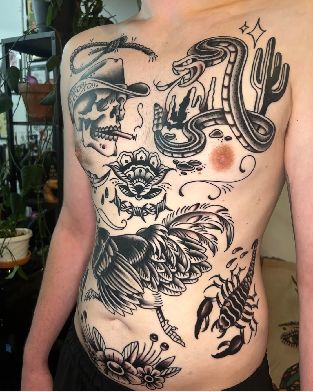 Collection of american traditional motifs ignorant tattoo on the chest by Olivia Marie