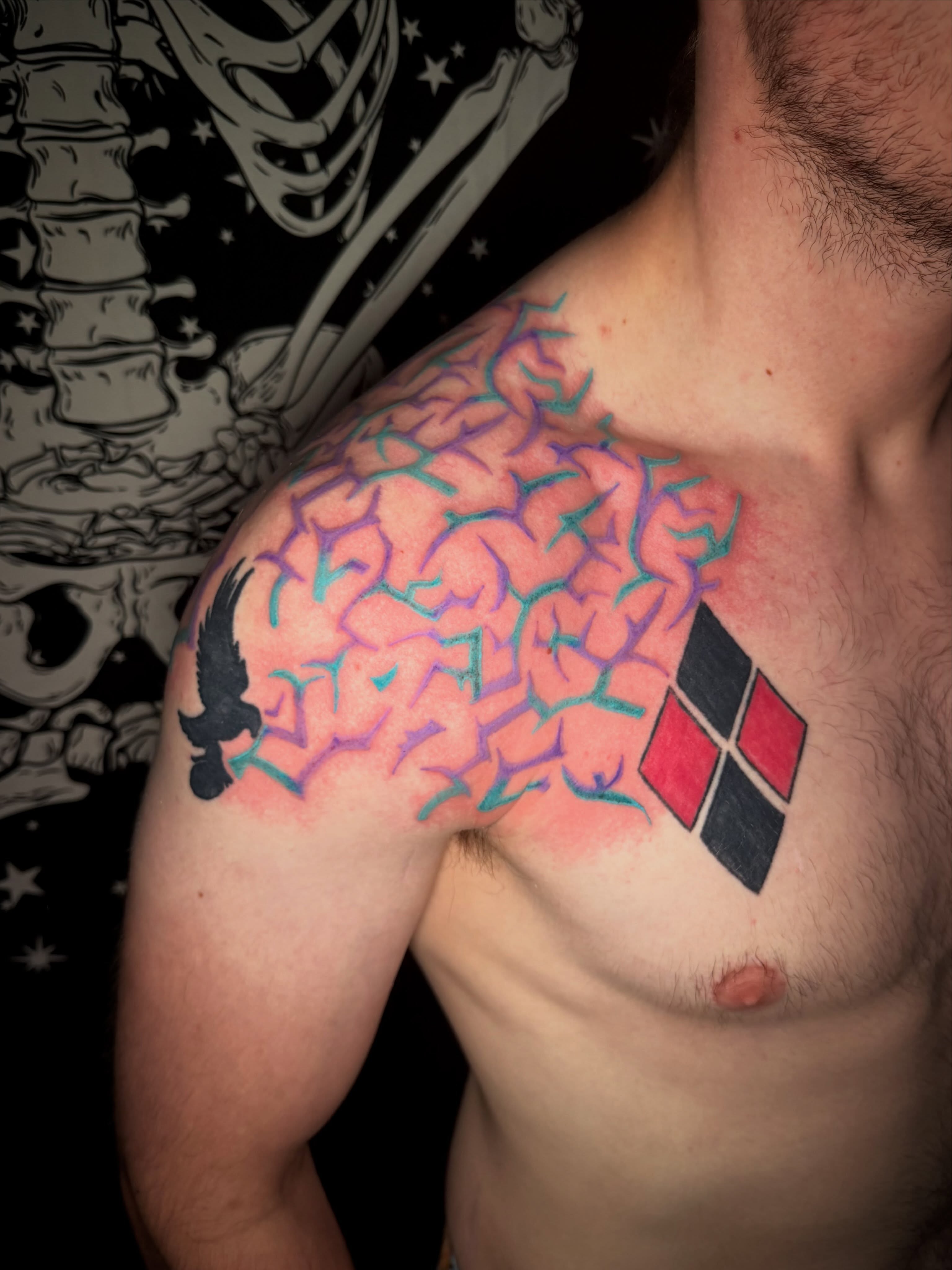 Brain geometric tattoo on the shoulder by Mikey