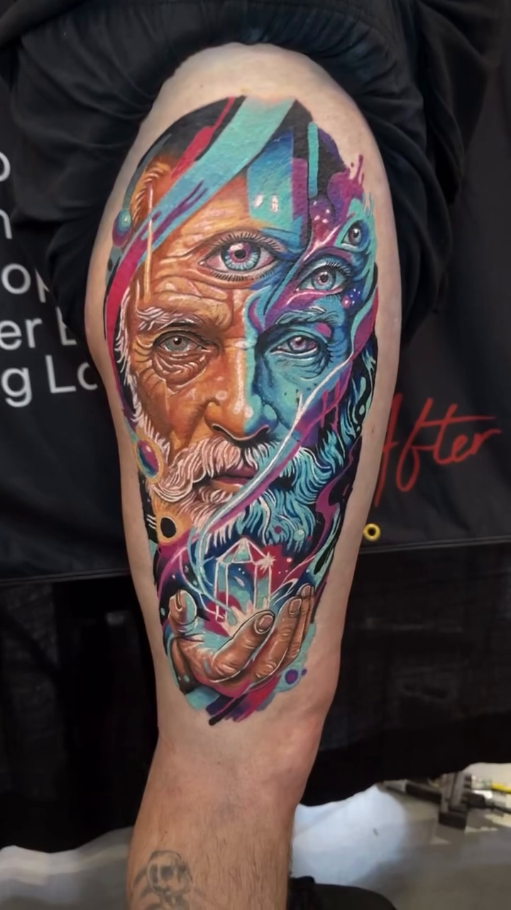 Surreal portrait realism tattoo by Zac Pedrosa