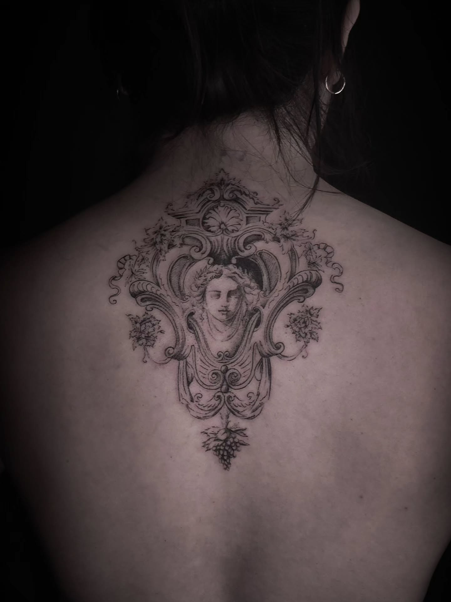 Ornate crest ornamental tattoo on the back by Viktoriia ▪︎ Tattoo ▪︎ Chicago ▪︎ Naperville