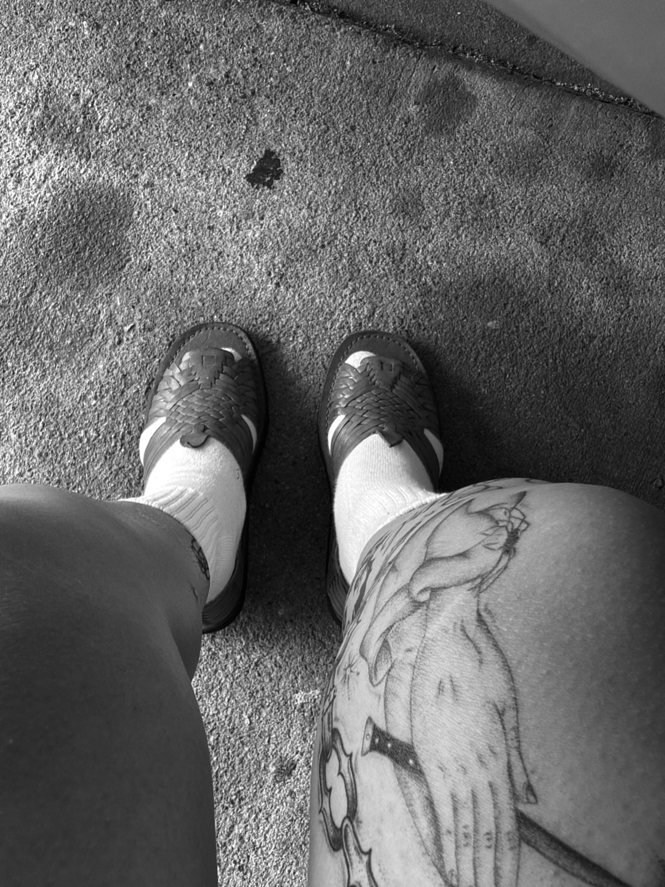 Bird black and grey tattoo on the thigh by Giana Martinez, Wichita, Kansas