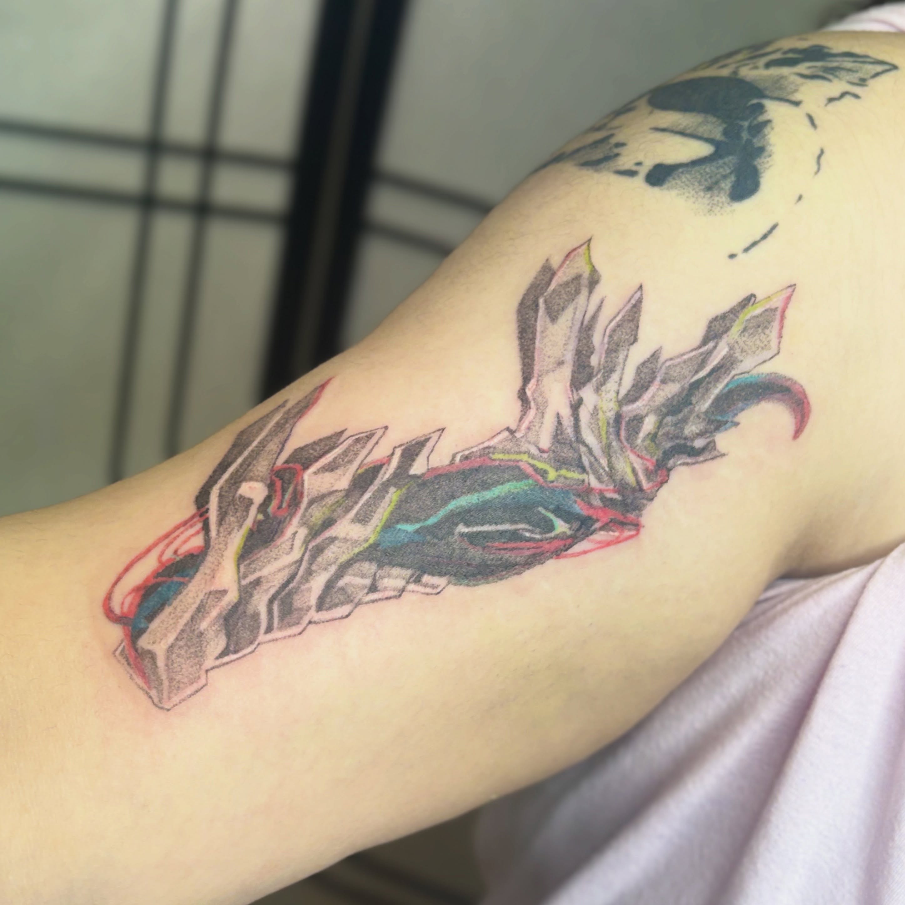 Abstract crystal structure geometric tattoo on the forearm by ★ Val! ★ Tattoo Artist