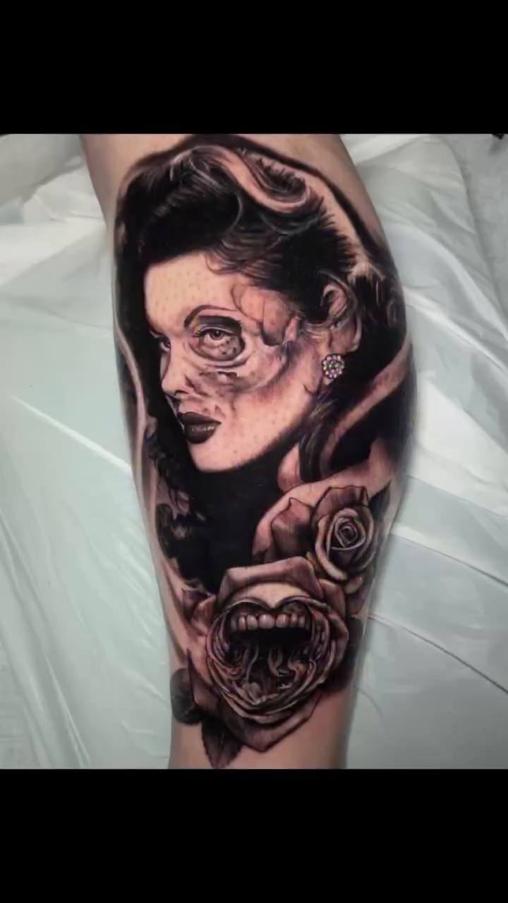 Woman with roses realism tattoo by 💎 Neon