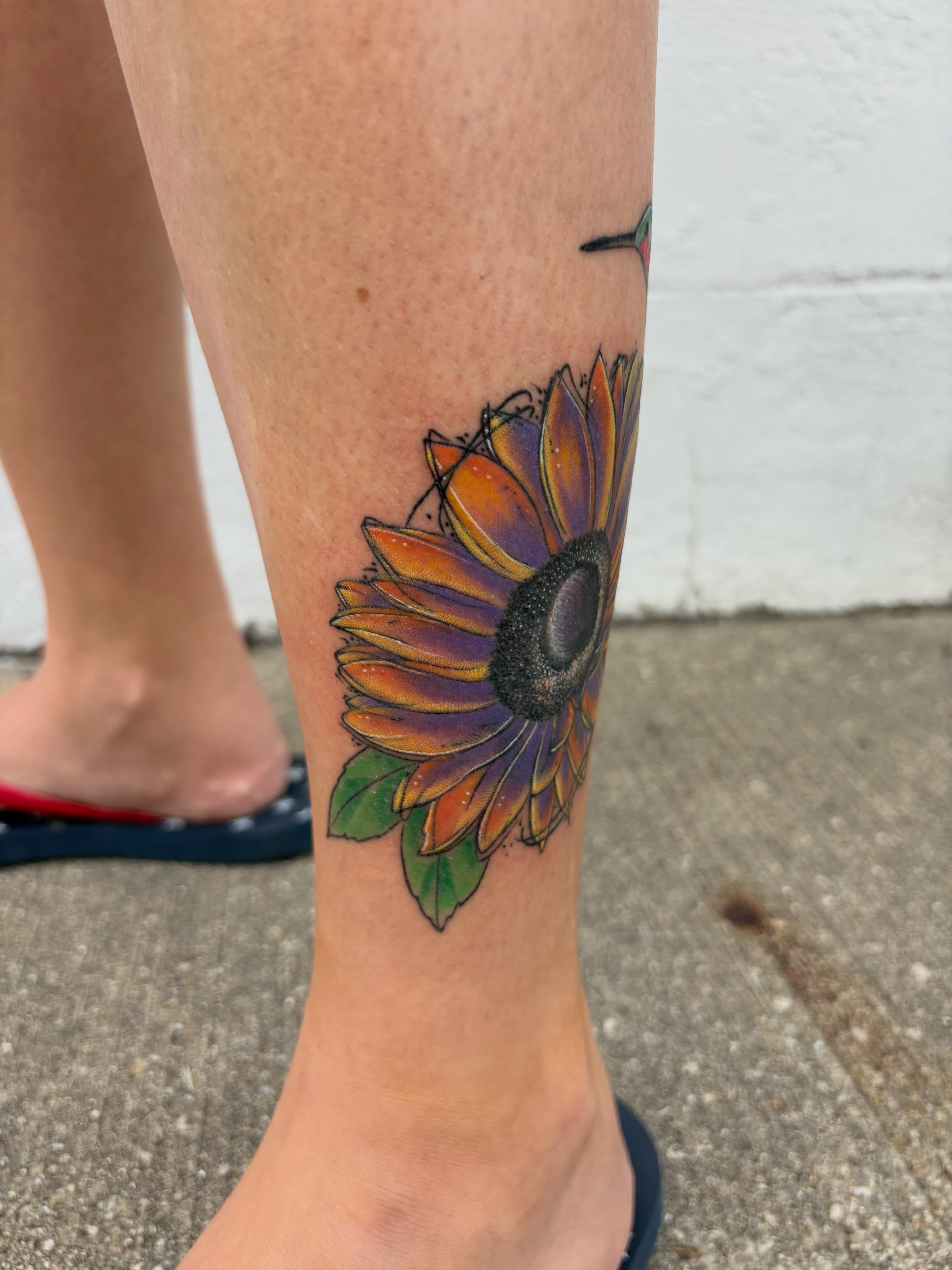 Sunflower realism tattoo on the calf by Andrea 🎨🖌