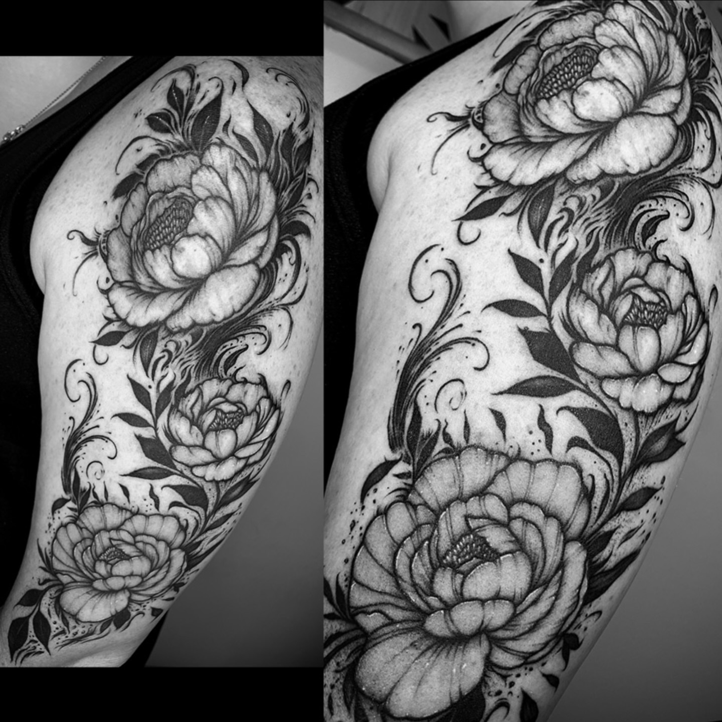 Peony flowers realism tattoo on the shoulder by ᴄʀᴇɪɢʜᴛᴏɴ ᴇᴍʀɪᴄᴋ ᴛᴀᴛᴛᴏᴏꜱ ᴀɴᴅ ᴀʀᴛ