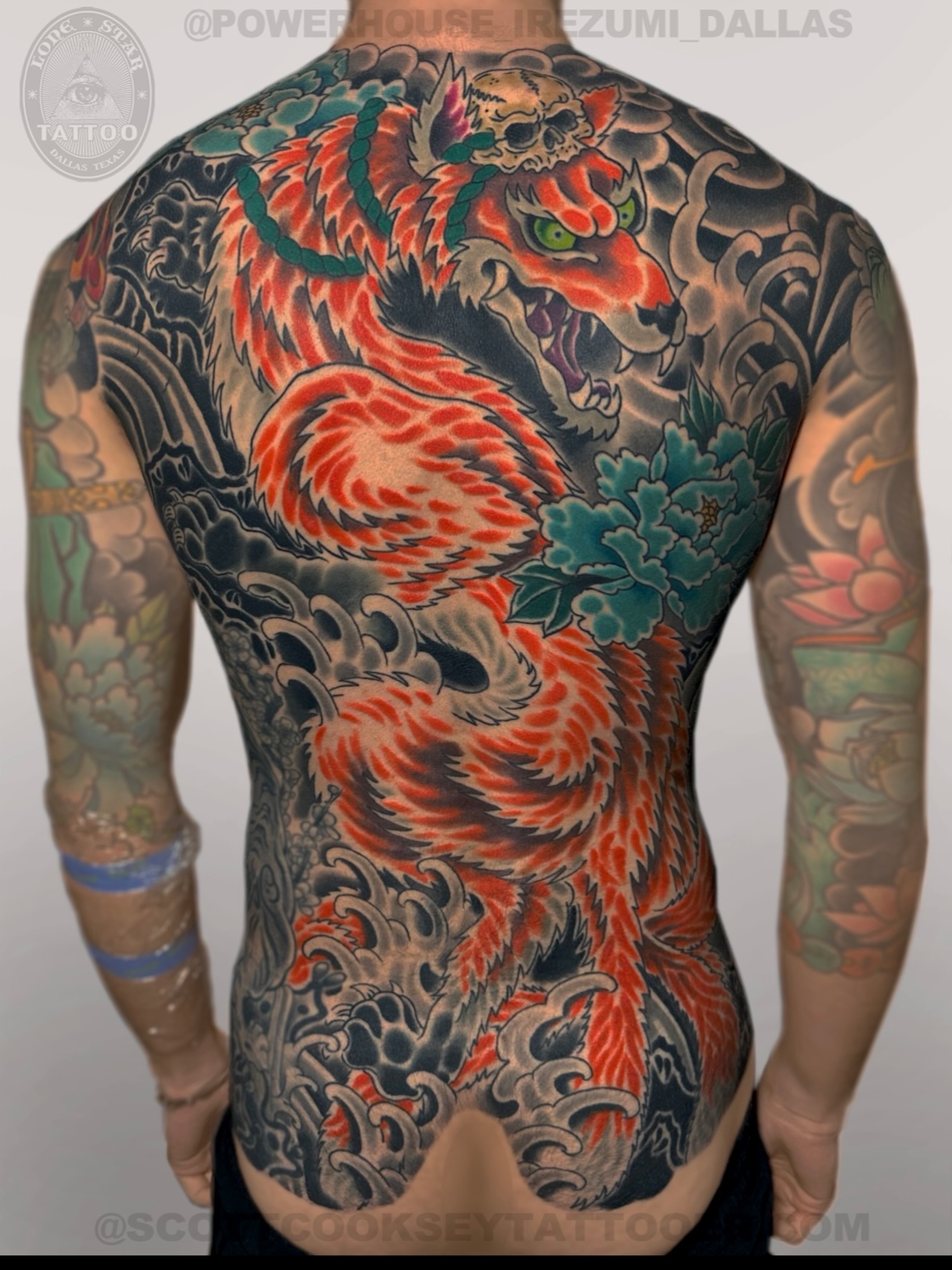 Fox japanese irezumi tattoo on the back by Scott Allen Cooksey, Plano, Texas