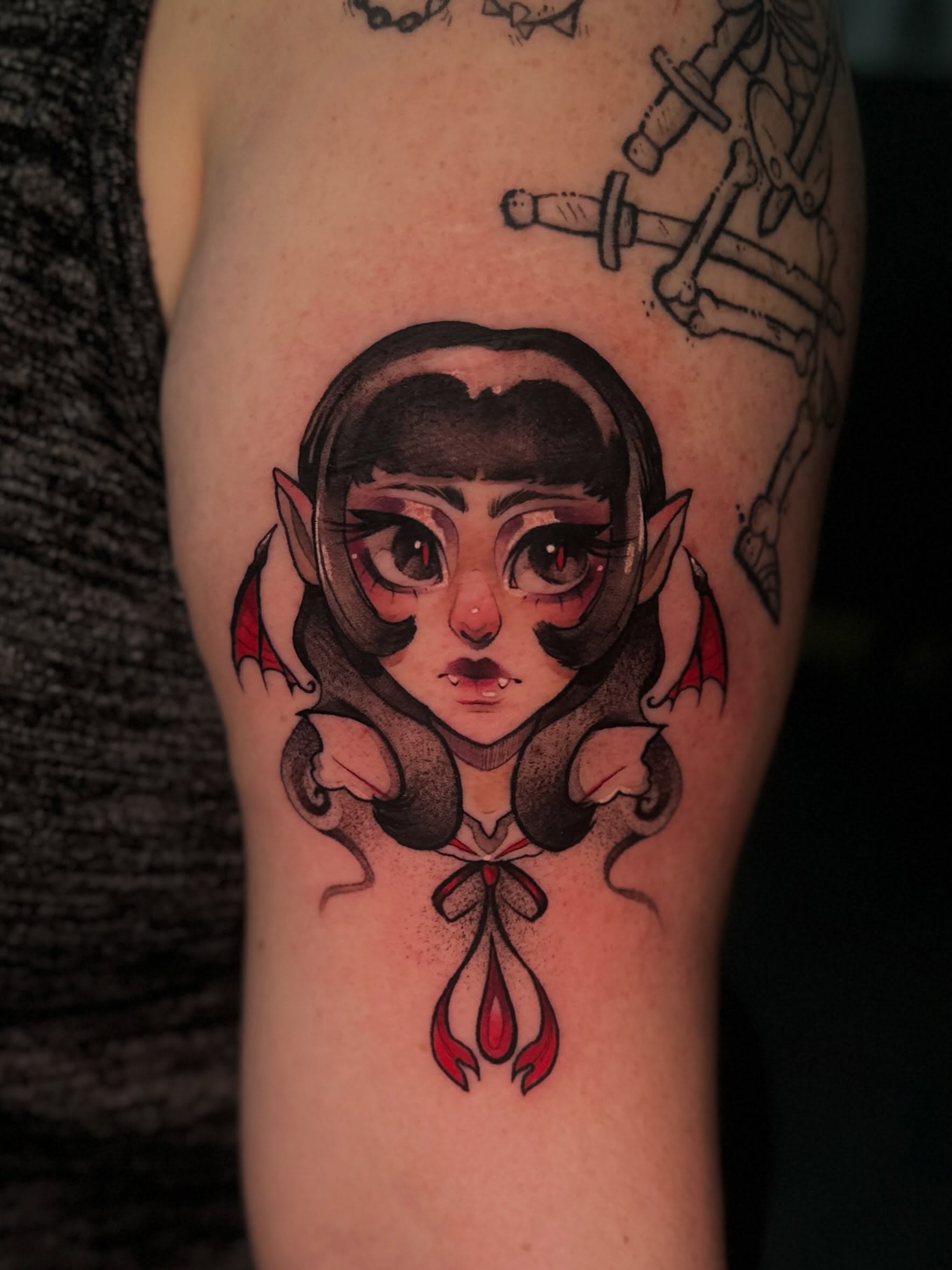 Tattoo by @mattisonfire — anime, dotwork