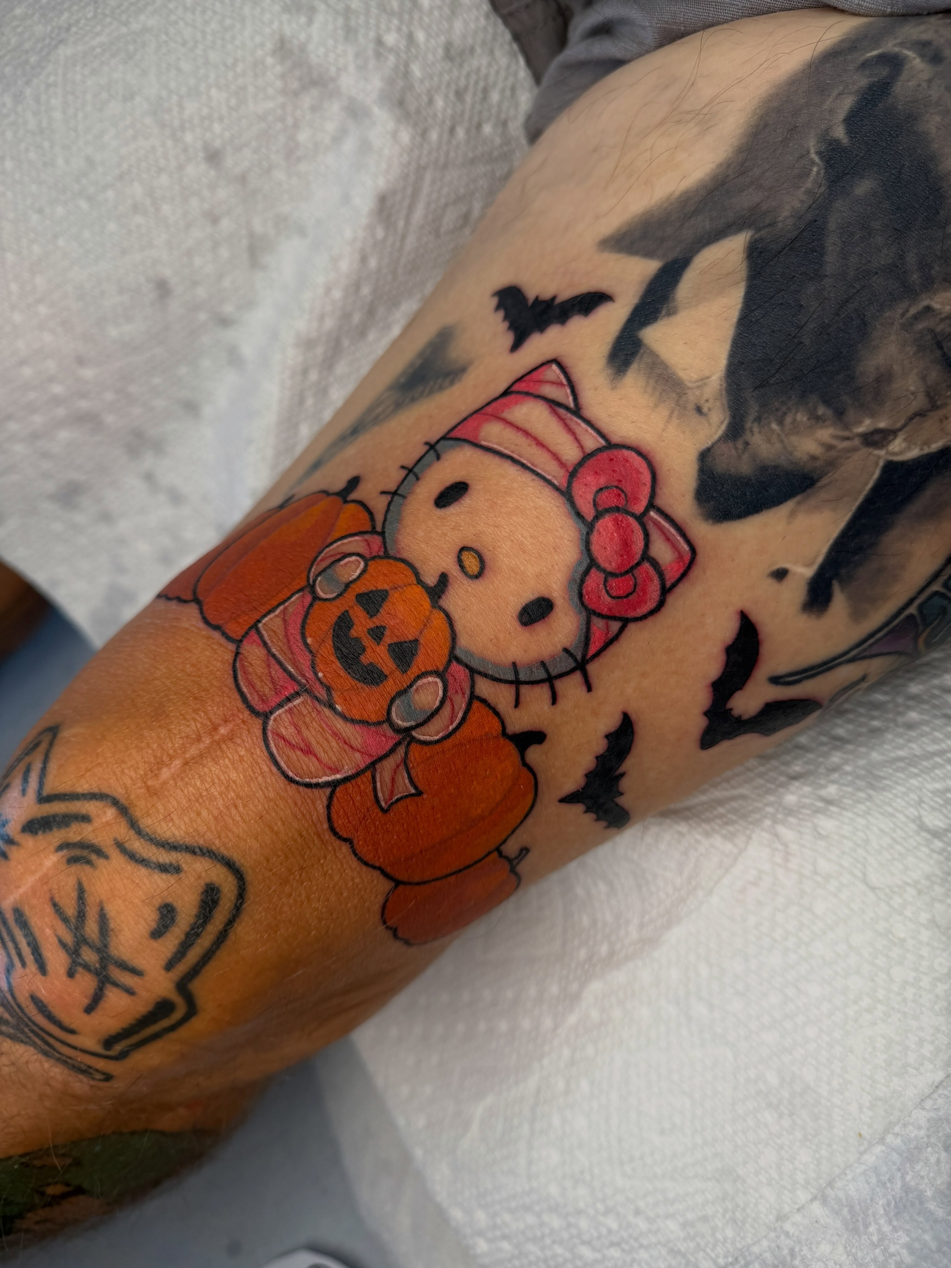 Hello kitty halloween dotwork tattoo on the forearm by 🦋ｊｅｓｓｉｃａ  f  o  x🦋, Nashville, Tennessee